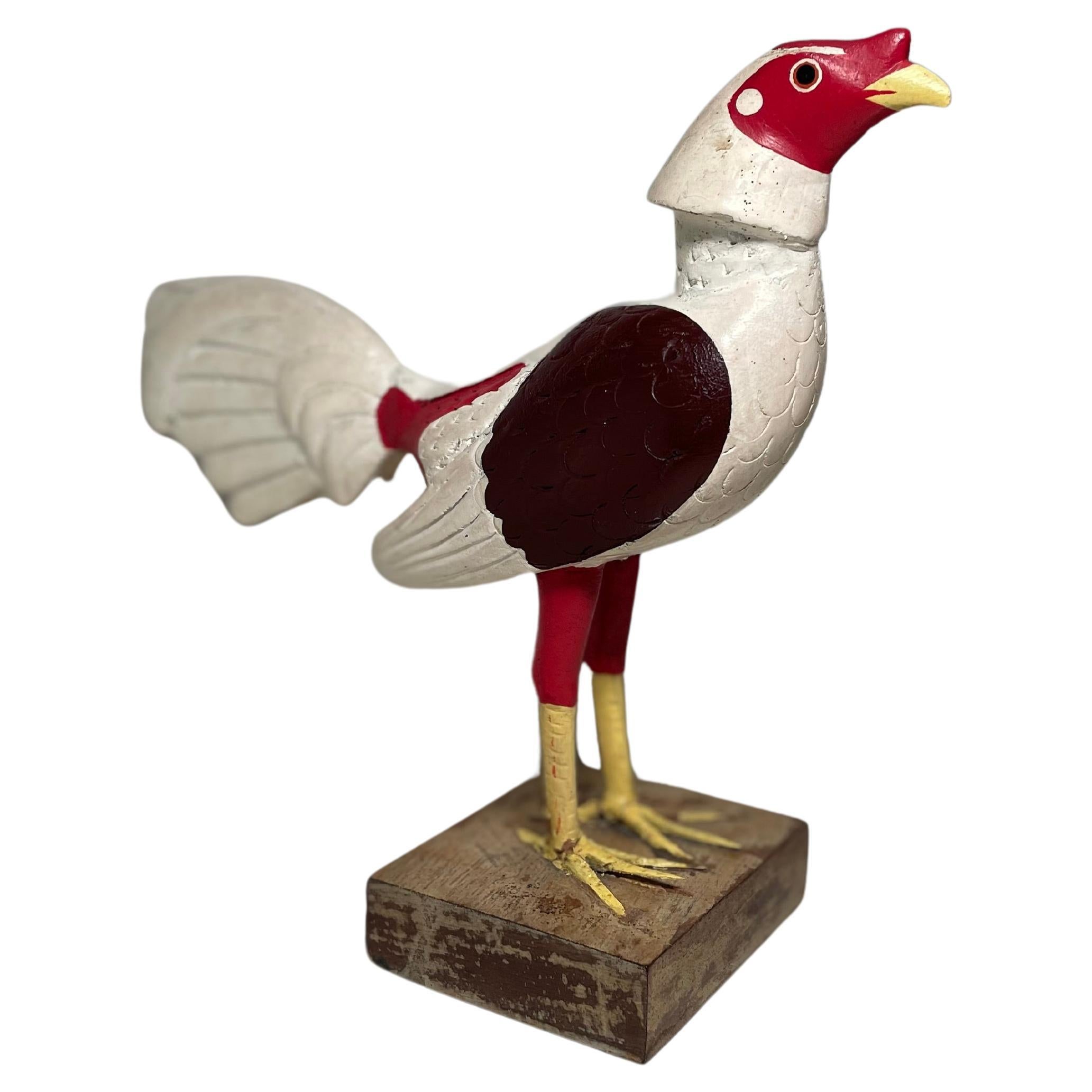 Puerto Rican Hand Crafted Wood Rooster Sculpture