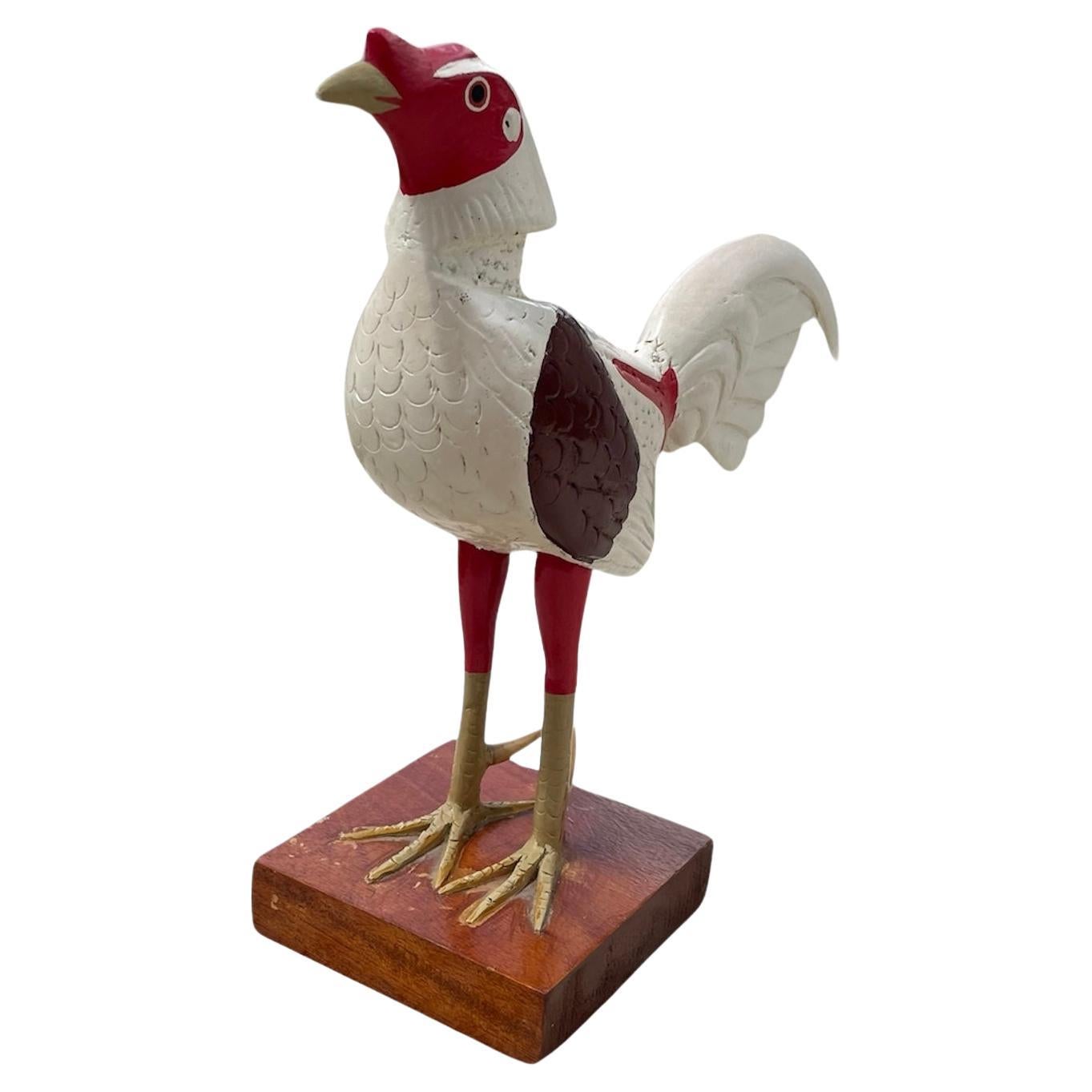 Puerto Rican Hand Crafted Wood Rooster Sculpture