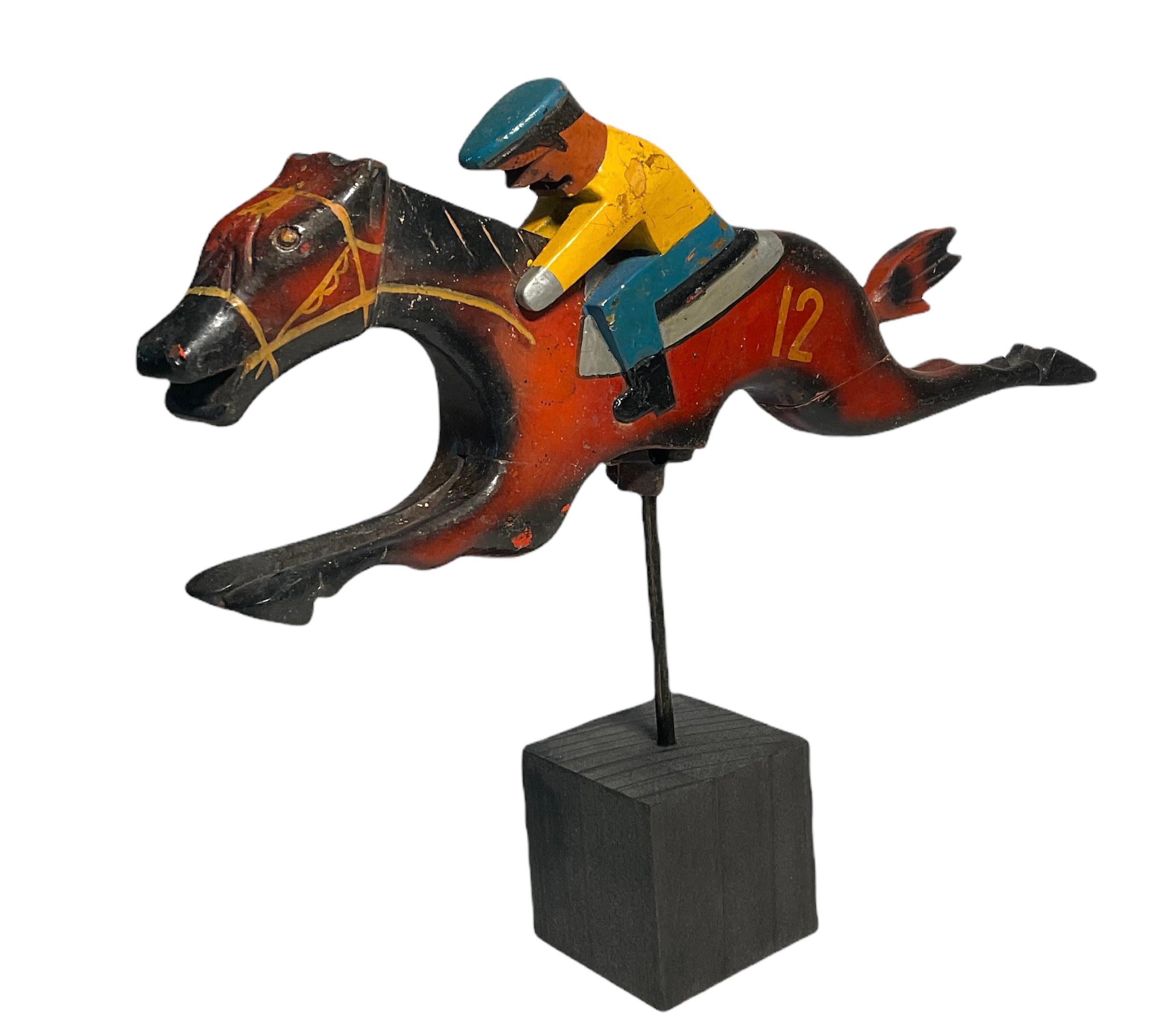 20th Century Puerto Rican Jockey and Horse Wood Sculpture-“Caballos De Pica”