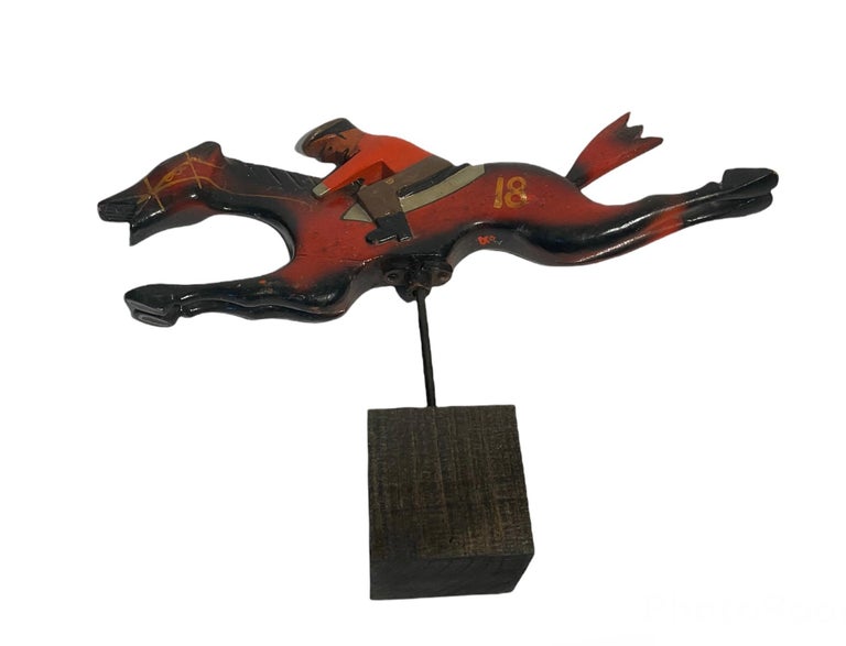 Arts and Crafts Puerto Rican Jockey and Horse Wood Sculpture-“Caballos De Pica” For Sale