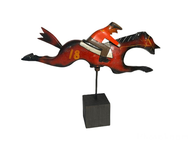 American Puerto Rican Jockey and Horse Wood Sculpture-“Caballos De Pica” For Sale