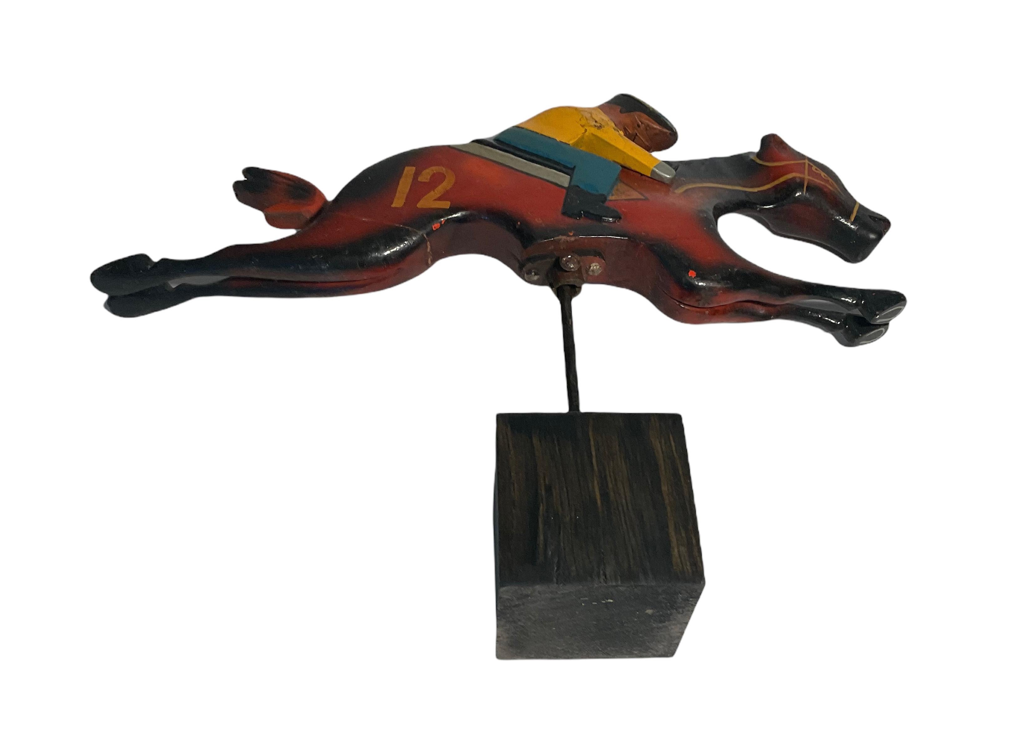 Arts and Crafts Puerto Rican Jockey and Horse Wood Sculpture-“Caballos De Pica”