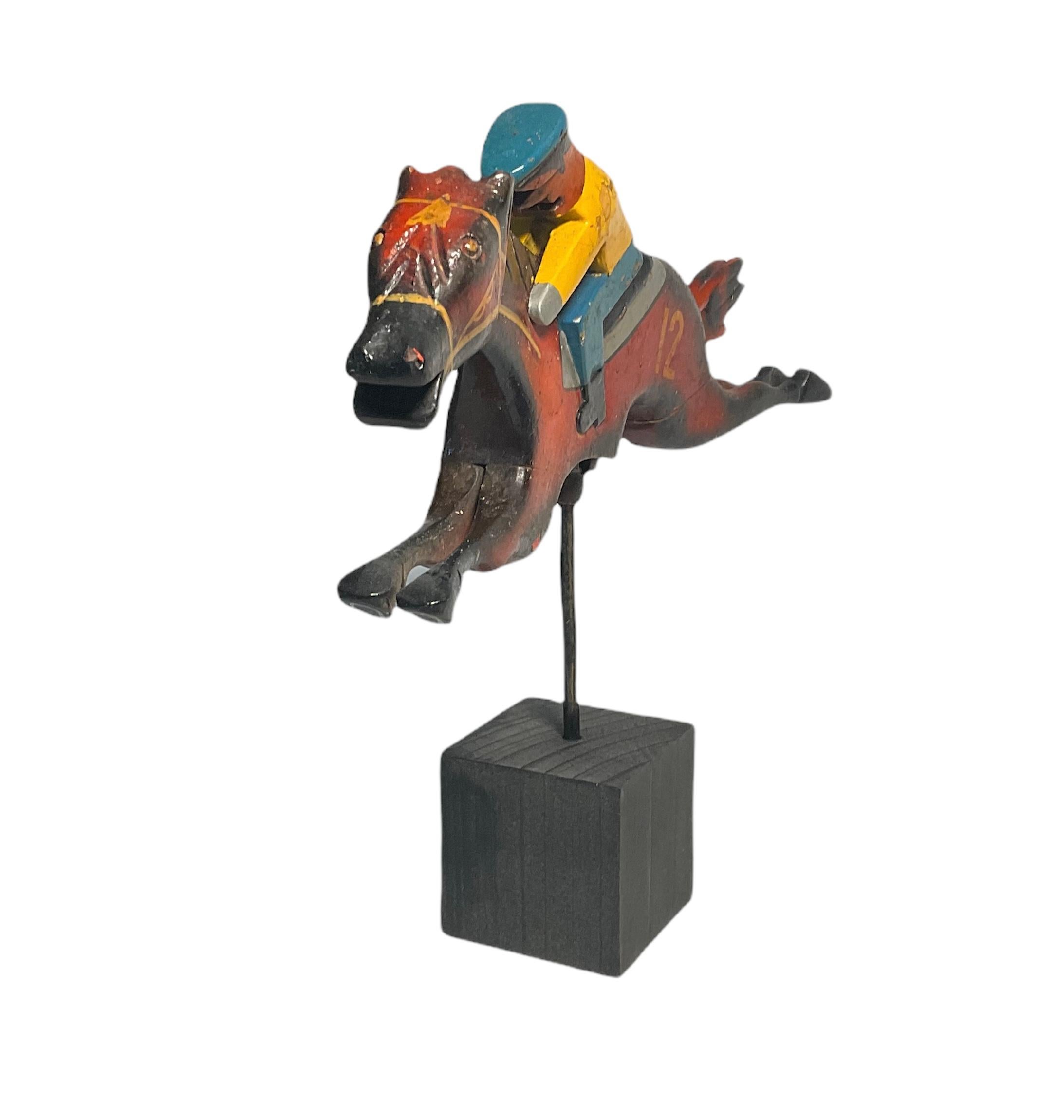 Hand-Crafted Puerto Rican Jockey and Horse Wood Sculpture-“Caballos De Pica”