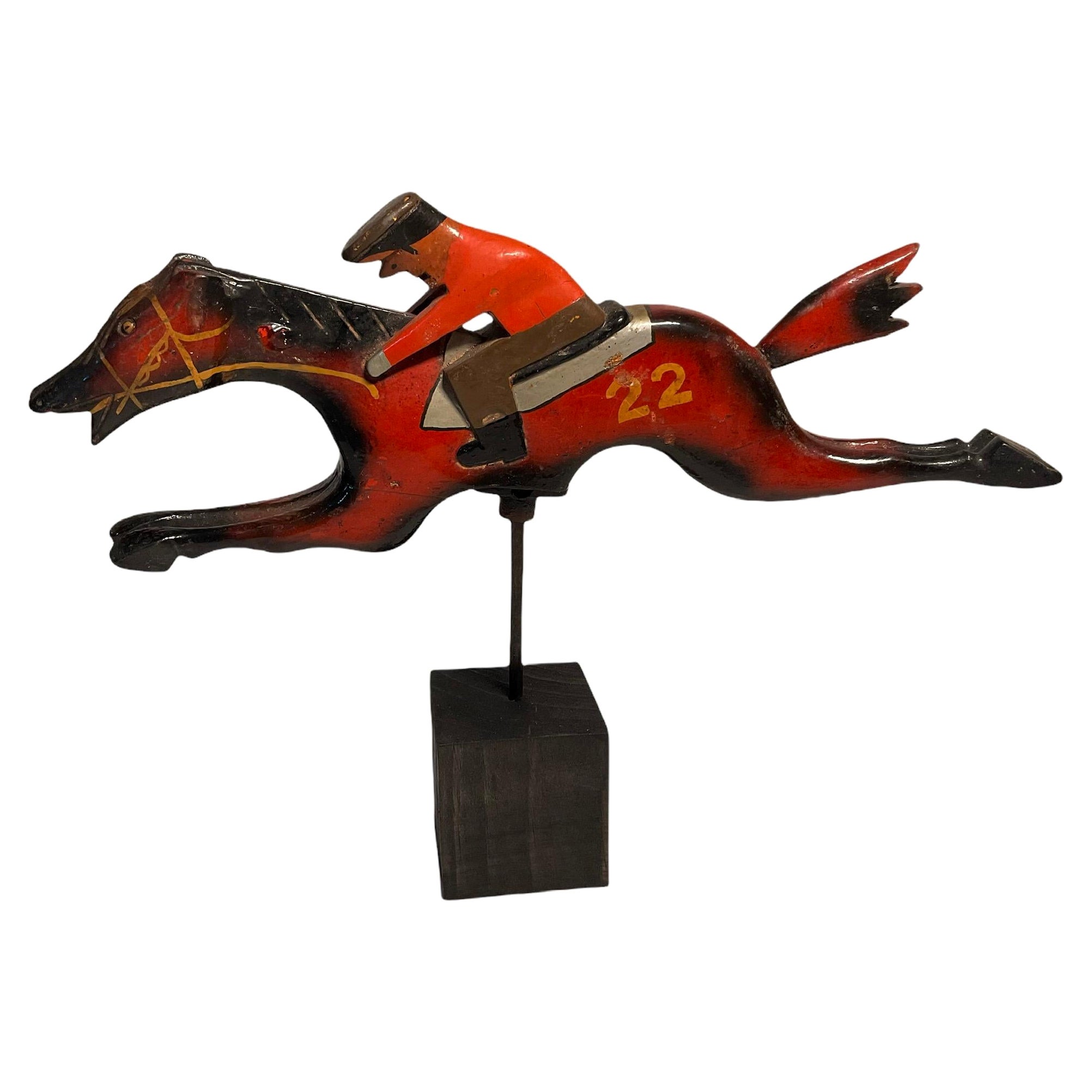 Puerto Rican Jockey and Horse Wood Sculpture-“Caballos De Pica”