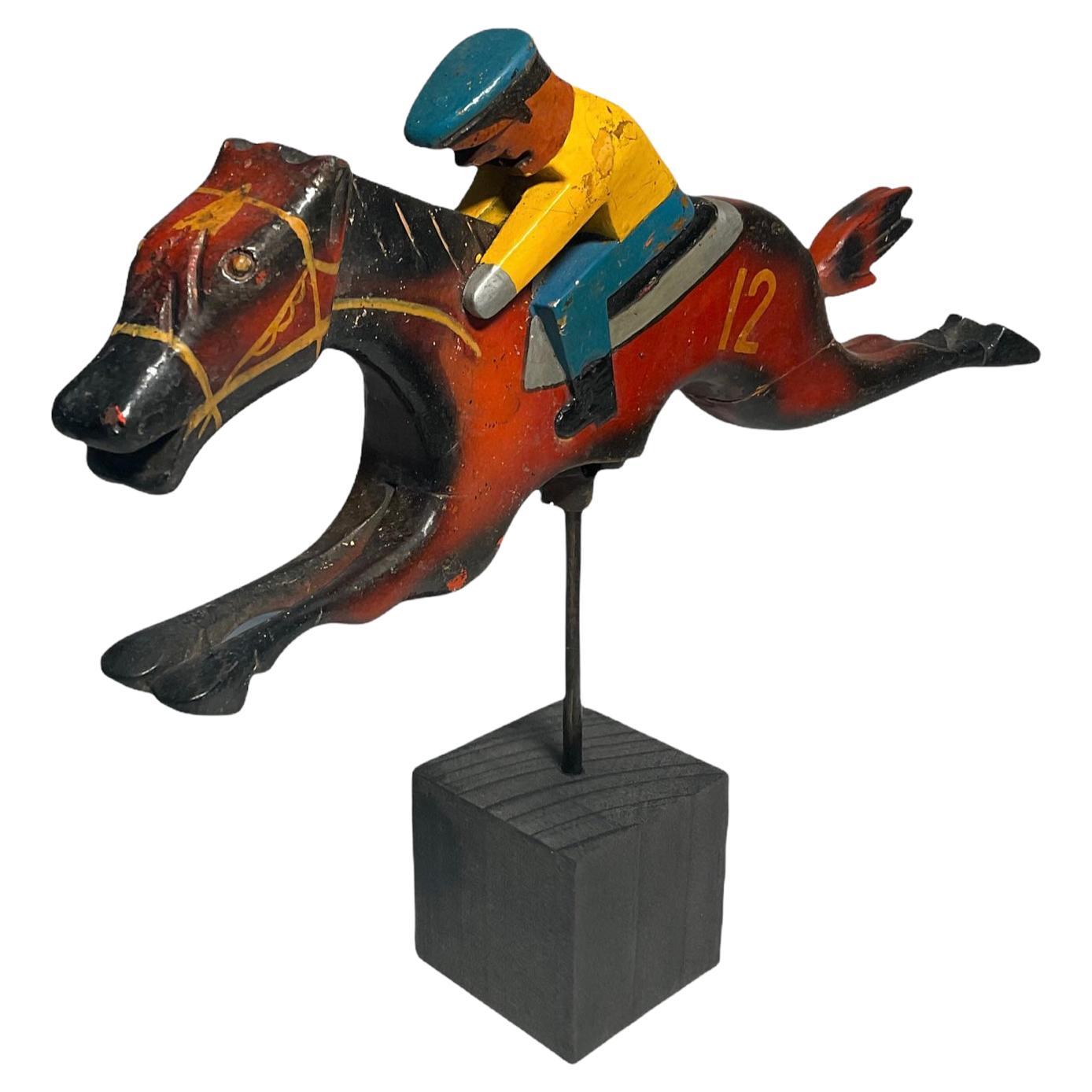 Puerto Rican Jockey and Horse Wood Sculpture-“Caballos De Pica”