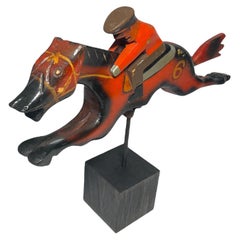 Used Puerto Rican Jockey and Horse Wood Sculpture-“Caballos De Pica”