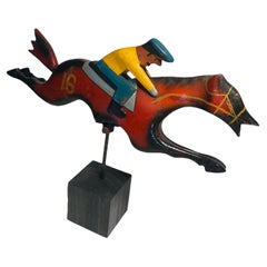 Puerto Rican Jockey and Horse Wood Sculpture-“Caballos De Pica”