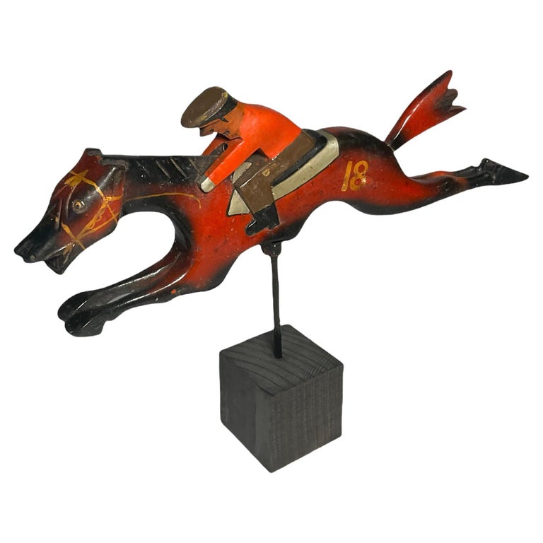 Puerto Rican Jockey and Horse Wood Sculpture-“Caballos De Pica” For Sale