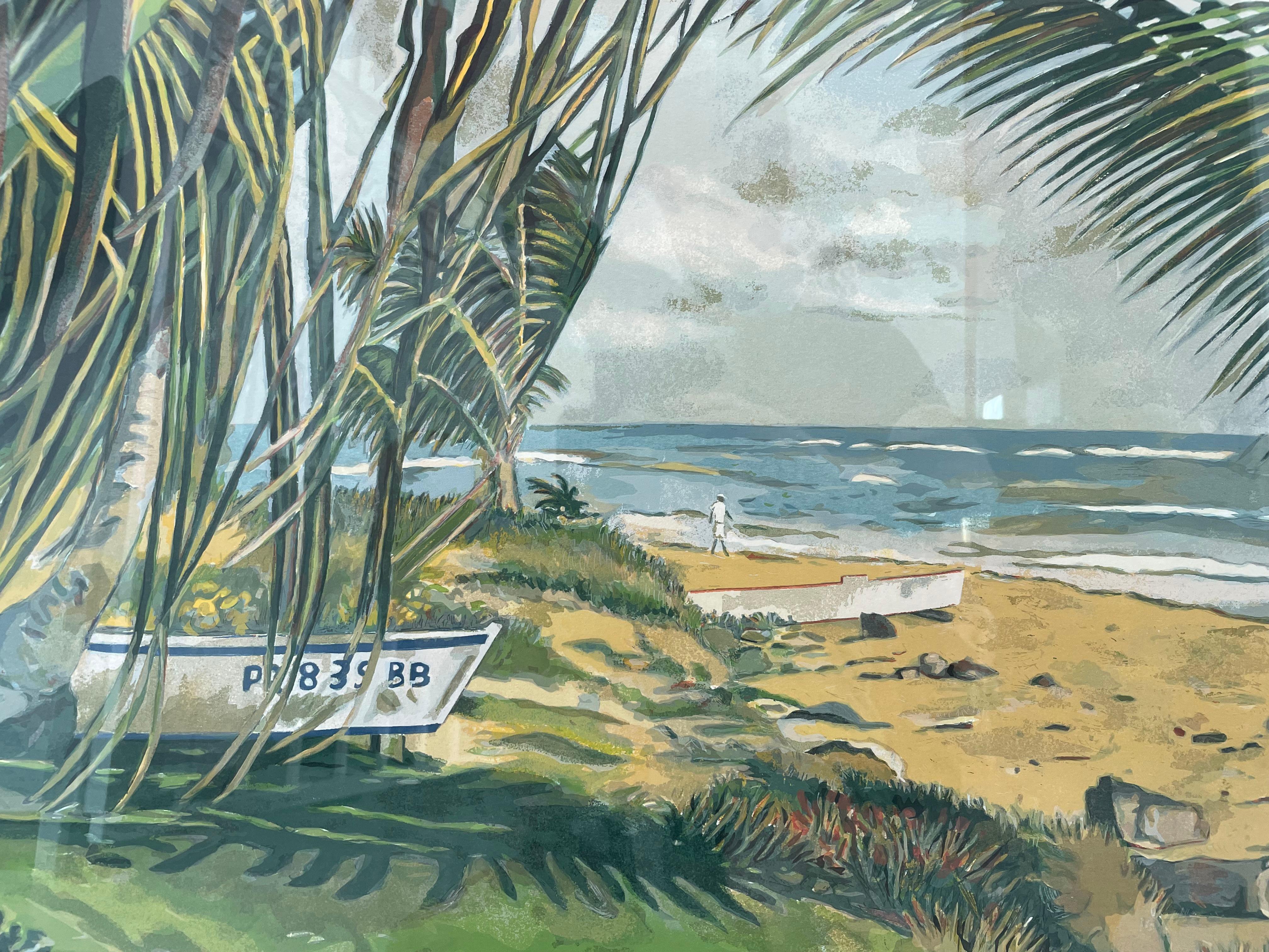 Glass Puerto Rican Luquillo Beach Silk Screen Print For Sale