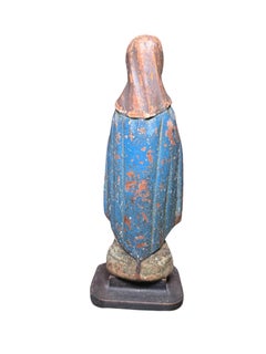 Puerto Rican Santos De Palo/Hand Carved Wood Sculpture Of The Virgin Immaculate