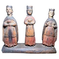 Sculptures portugaises Santos De Palo/Wood sculptées des trois hommes de la sagesse à pied