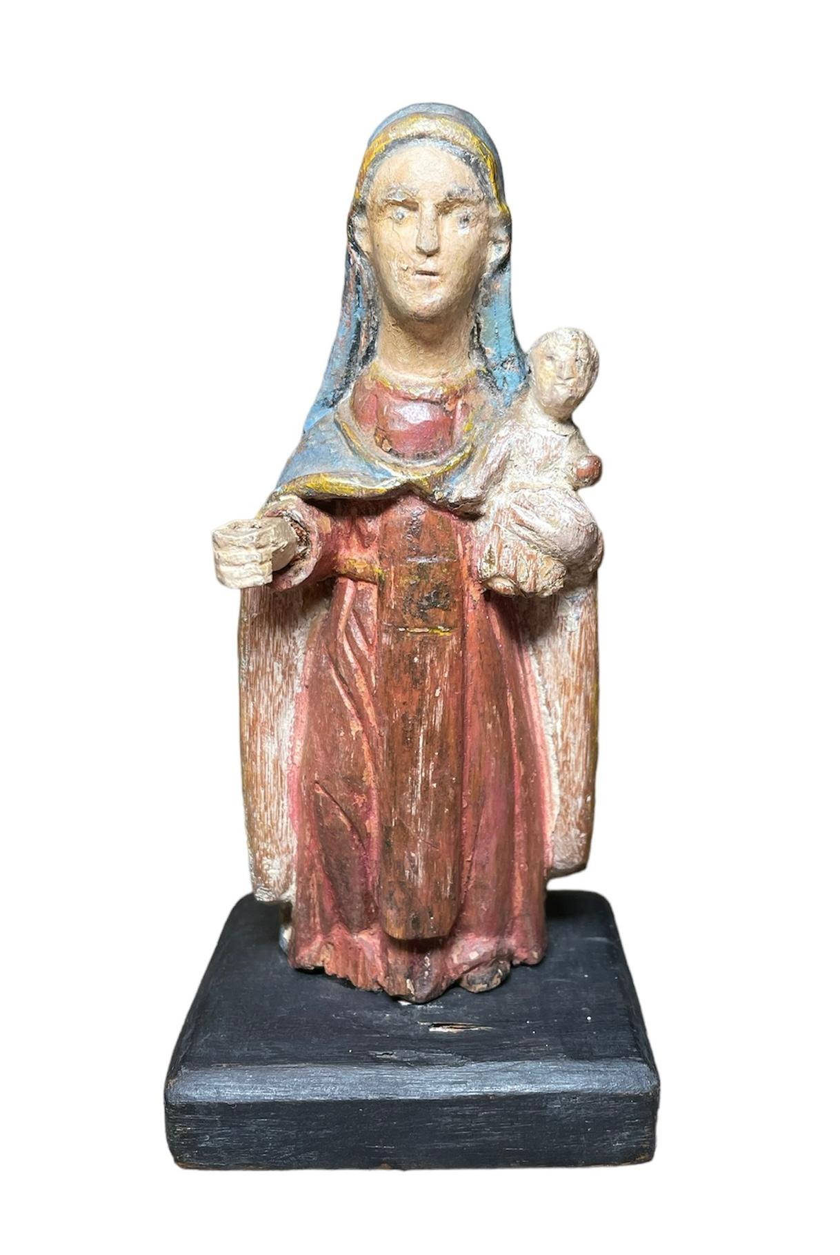 Hand-Carved Puerto Rican Santos de Palos/Our Lady of Mount Carmel Wood Carved Sculpture 