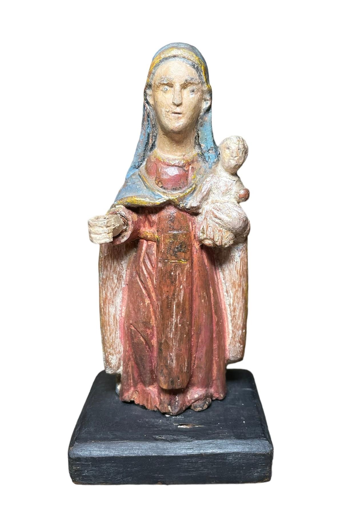 American Puerto Rican Santos de Palos/Our Lady of Mount Carmel Wood Carved Sculpture