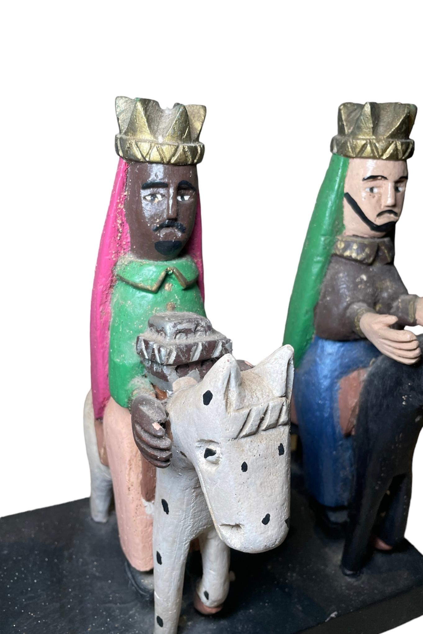 Folk Art Puerto Rican Santos de Palos -Three Wise Men Wood Carved Sculptures For Sale