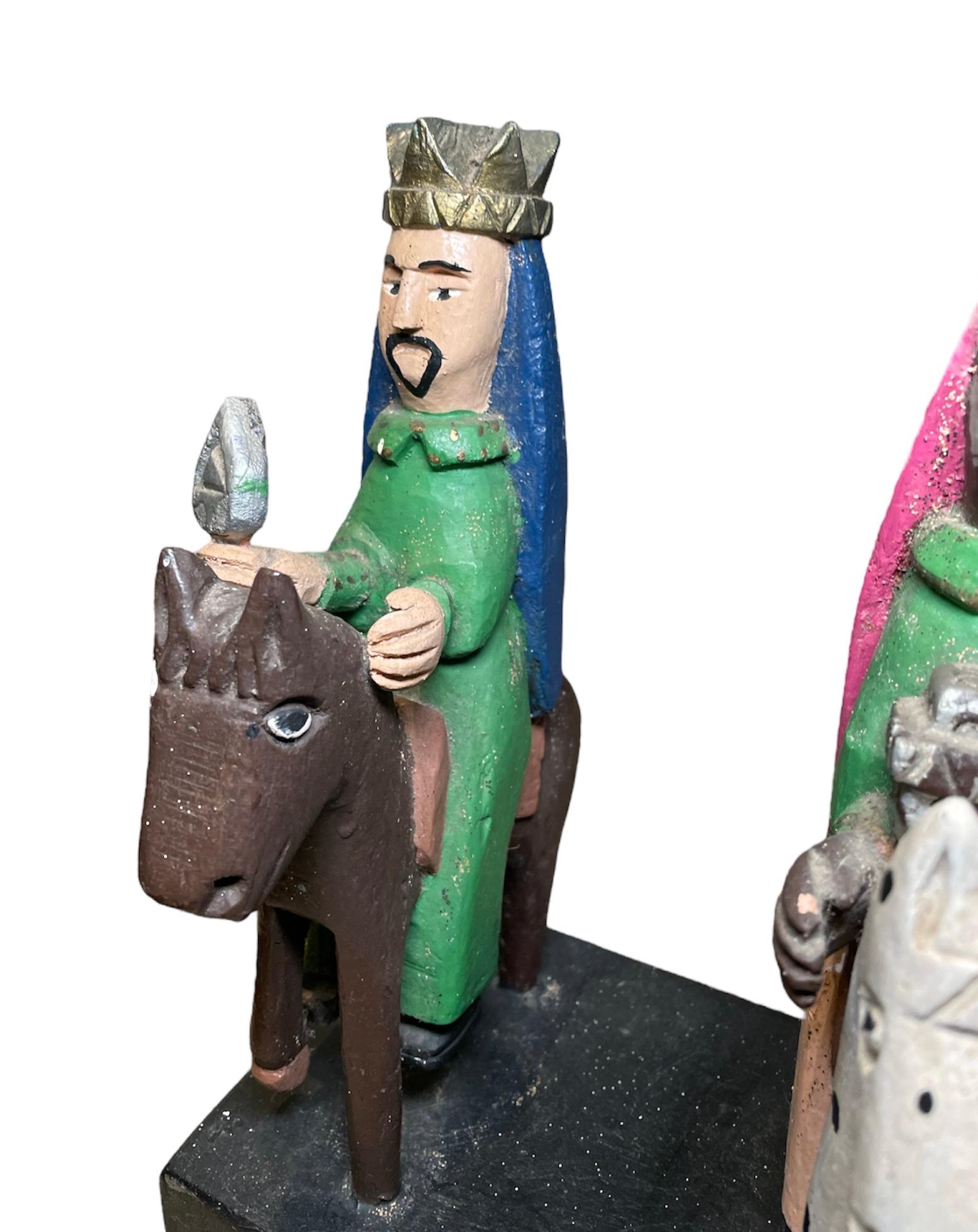 20th Century Puerto Rican Santos de Palos -Three Wise Men Wood Carved Sculptures For Sale