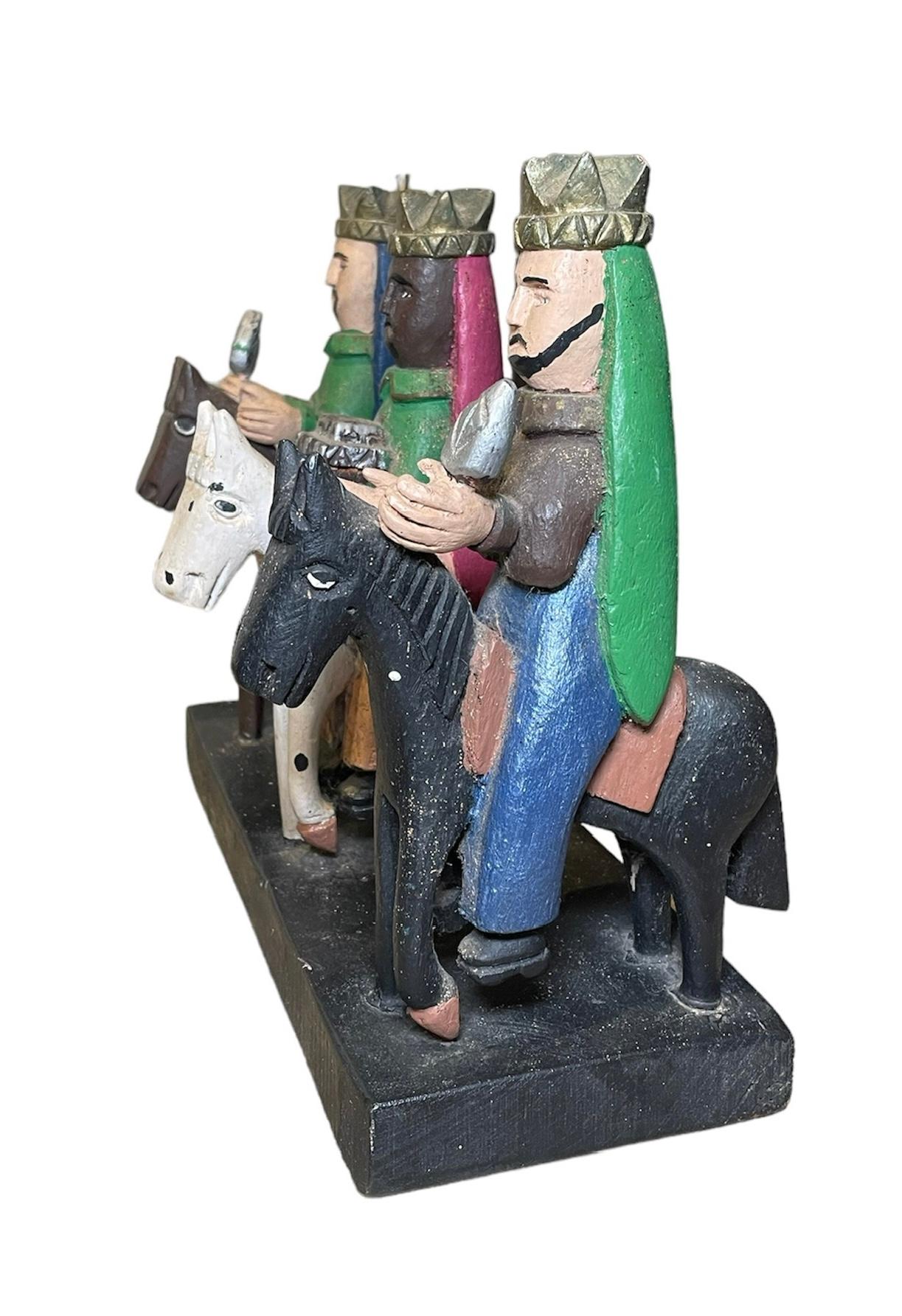 Santos de Palos Puertorriqueños -Tres Reyes Magos Esculturas Talladas en Madera en Bueno Estado en Guaynabo, PR