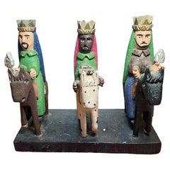 Puerto Rican Santos de Palos -Three Wise Men Wood Carved Sculptures