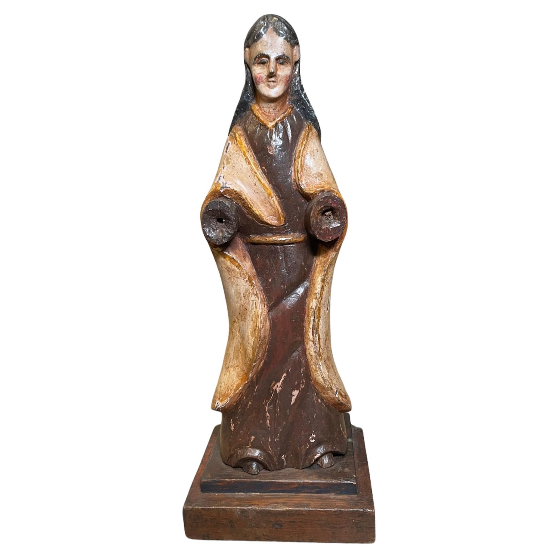 Puerto Rican Santos De Palos/Wood Carved Sculpture of Our Lady of Mount Carmel For Sale
