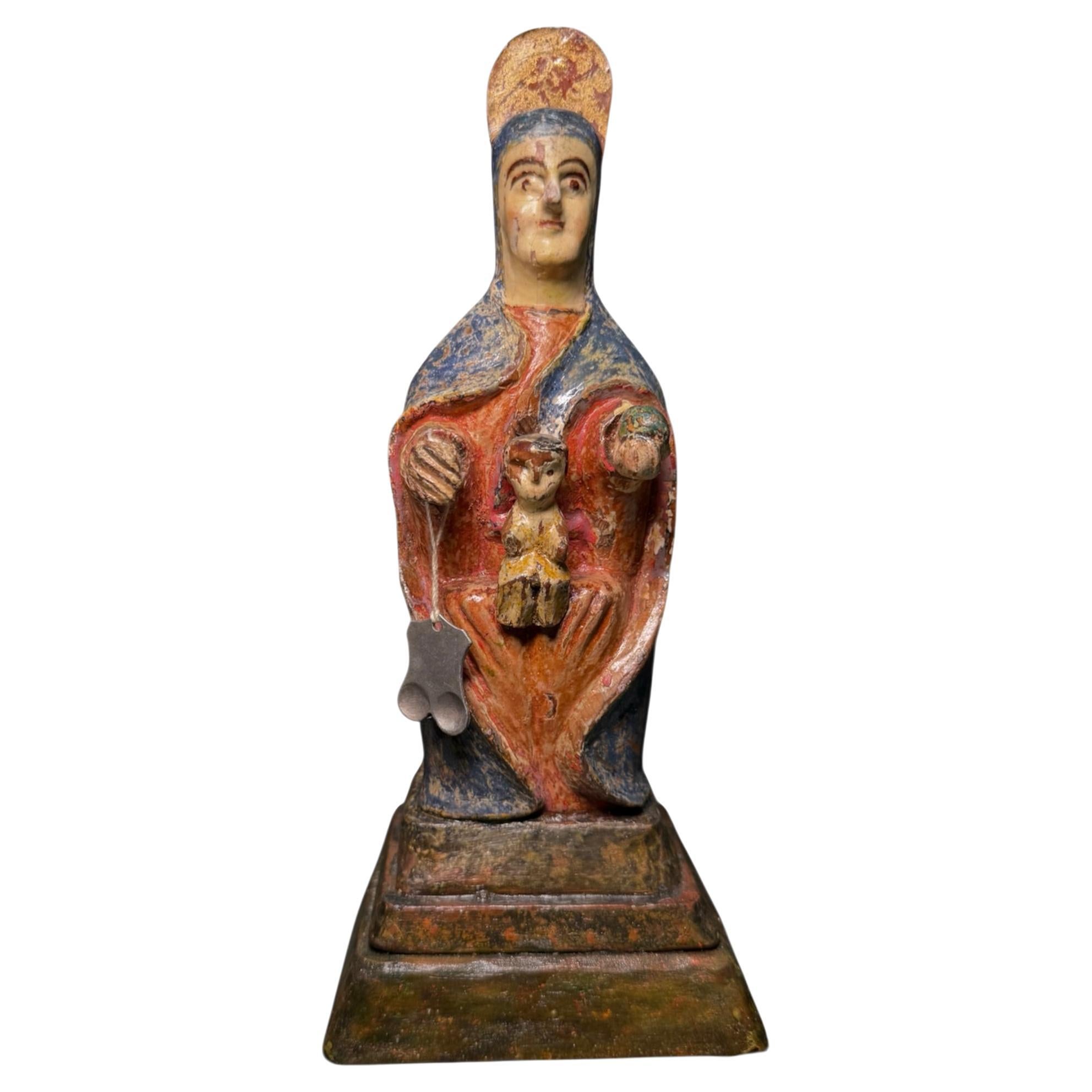 Puerto Rican Santos De Palos/Wood Carved Sculpture of The Virgin of Monserrat.