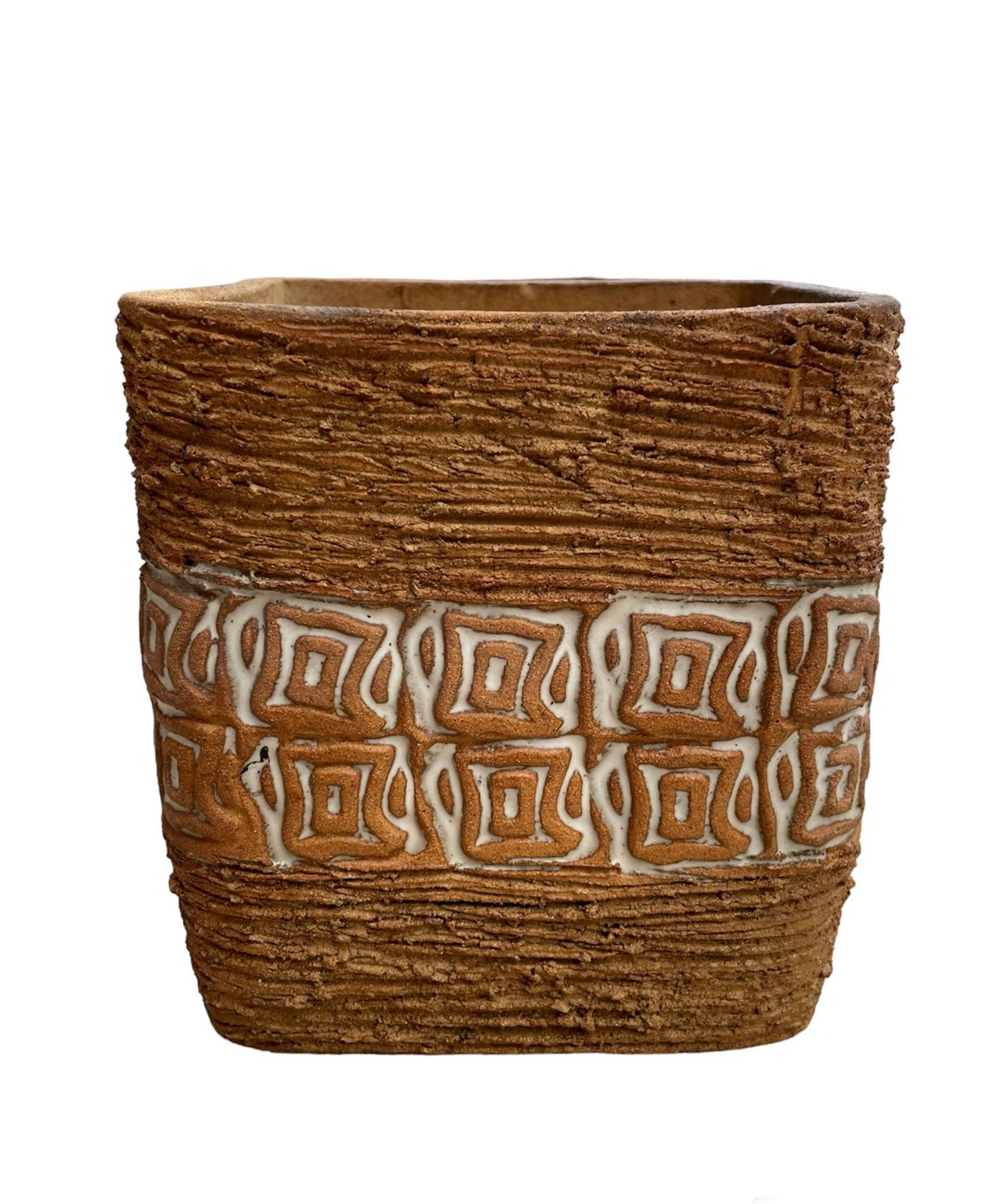 American Puerto Rican Stoneware Square Planter For Sale