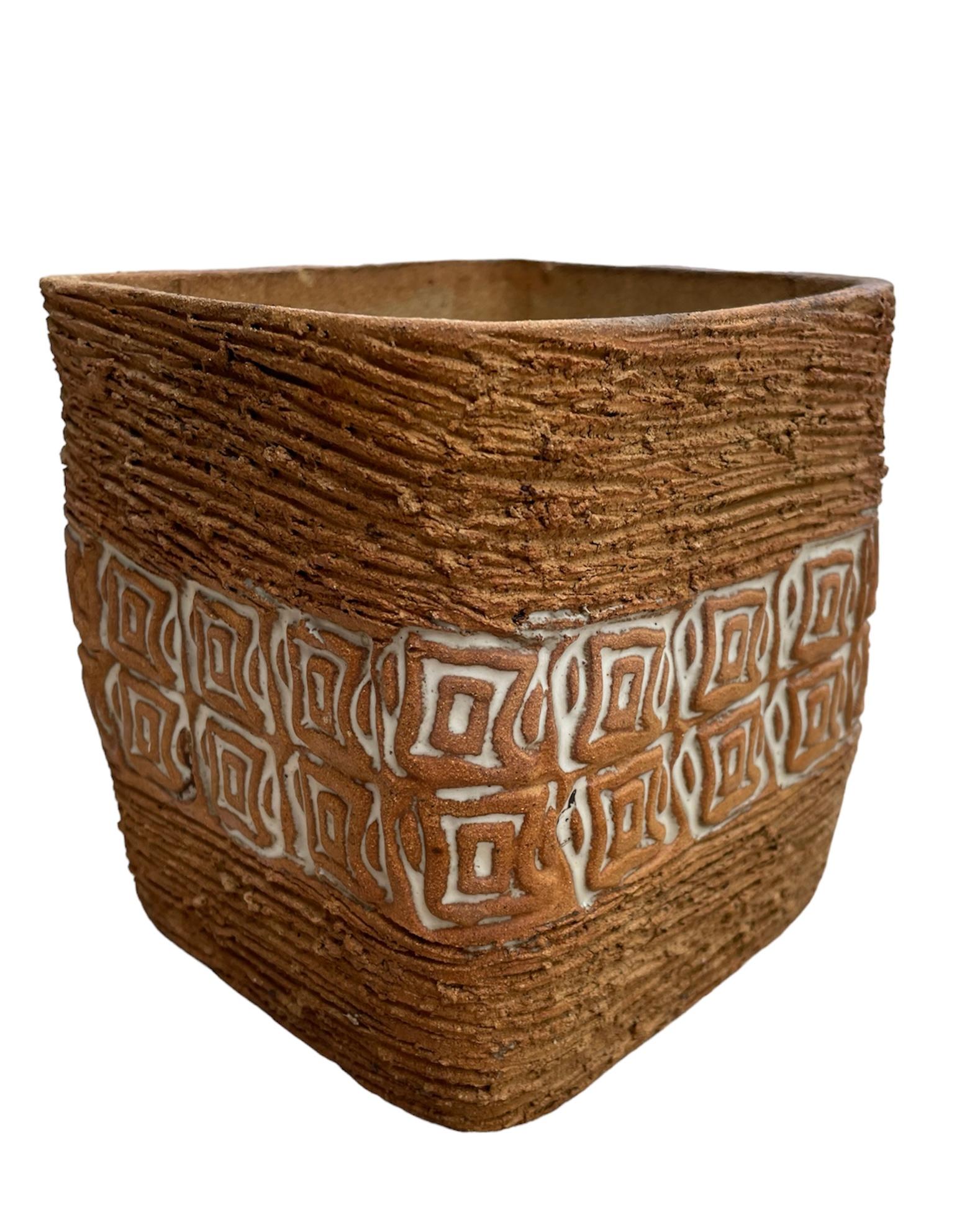 Hand-Crafted Puerto Rican Stoneware Square Planter For Sale