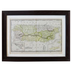 Puerto Rico 1910 Original Used Map Of The Island In A Period Wood Frame