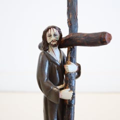 PUERTO RICO Sculpted Carved Wood "Santos De Palo" of Christ Carrying the Cross