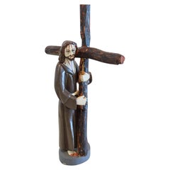 PUERTO RICO Sculpted Carved Wood "Santos De Palo" of Christ Carrying the Cross