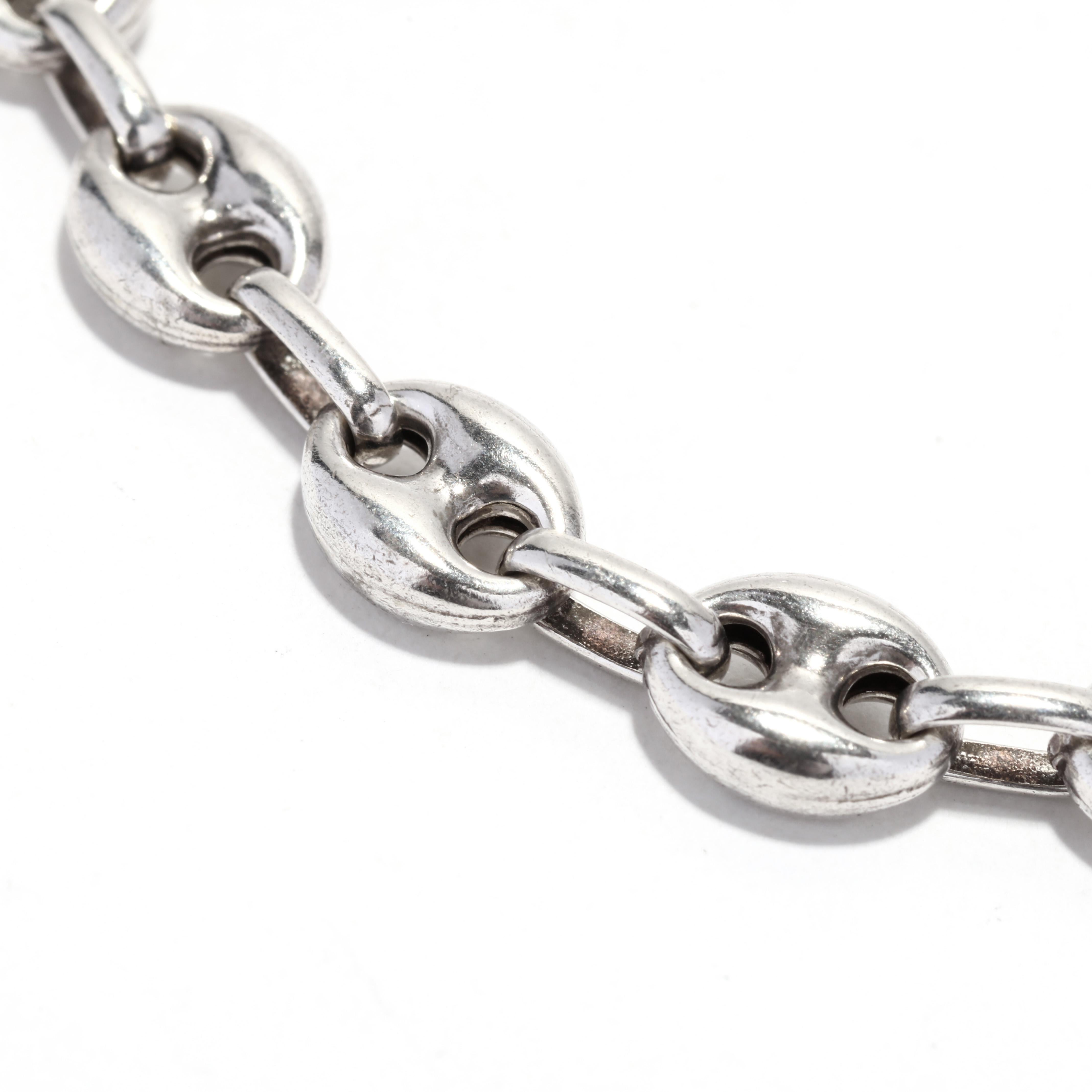 Puff Anchor Chain Link Bracelet, Sterling Silver, Simple In Good Condition For Sale In McLeansville, NC