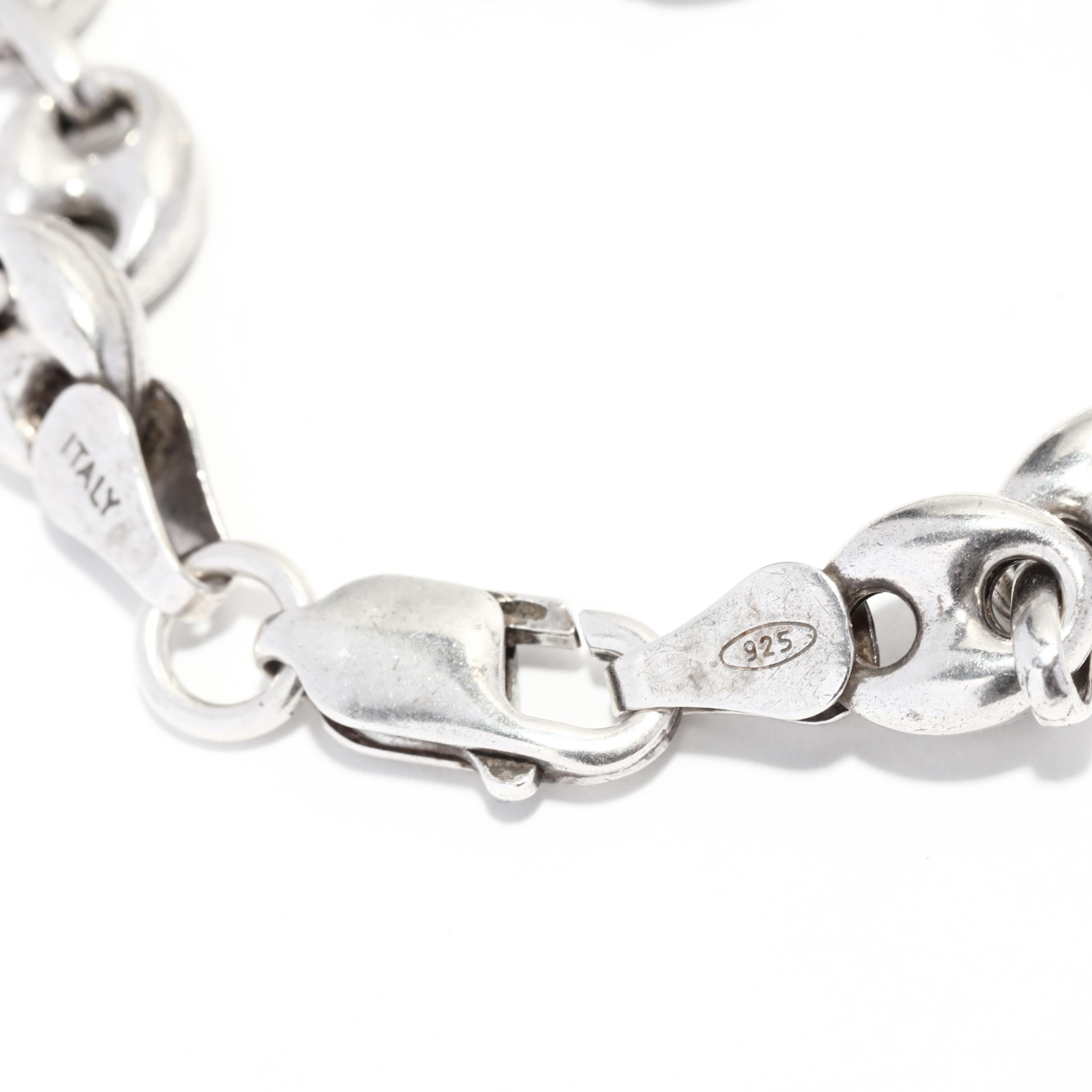 Puff Anchor Chain Link Bracelet, Sterling Silver, Simple For Sale 1