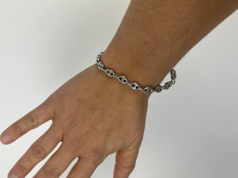 Puff Anchor Chain Link Bracelet, Sterling Silver, Simple For Sale at