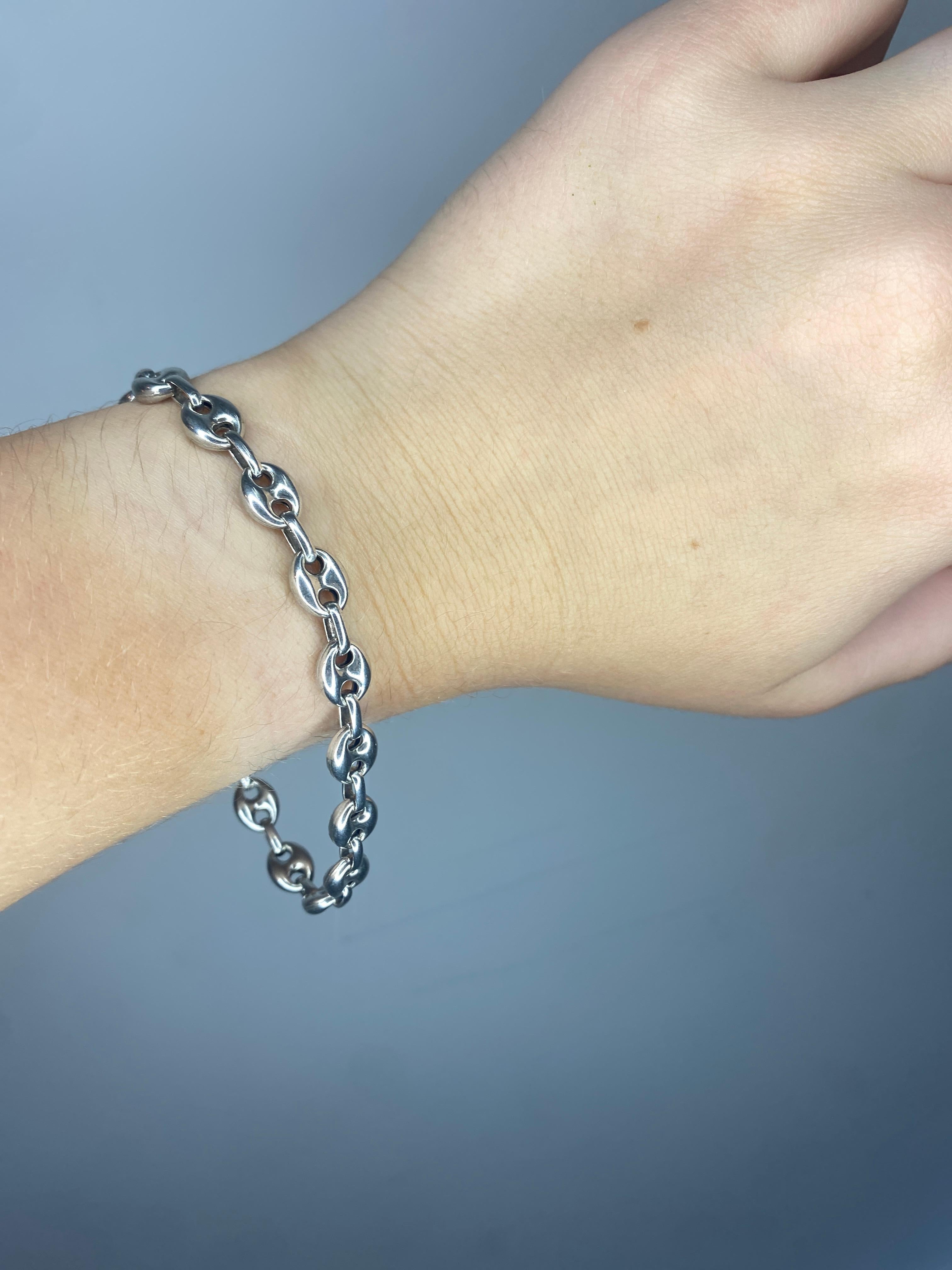 Puff Anchor Chain Link Bracelet, Sterling Silver, Simple For Sale 2