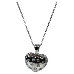 Puff Heart Pendant Necklace 14kt White Gold 0.40ct Diamonds Pendant Necklace