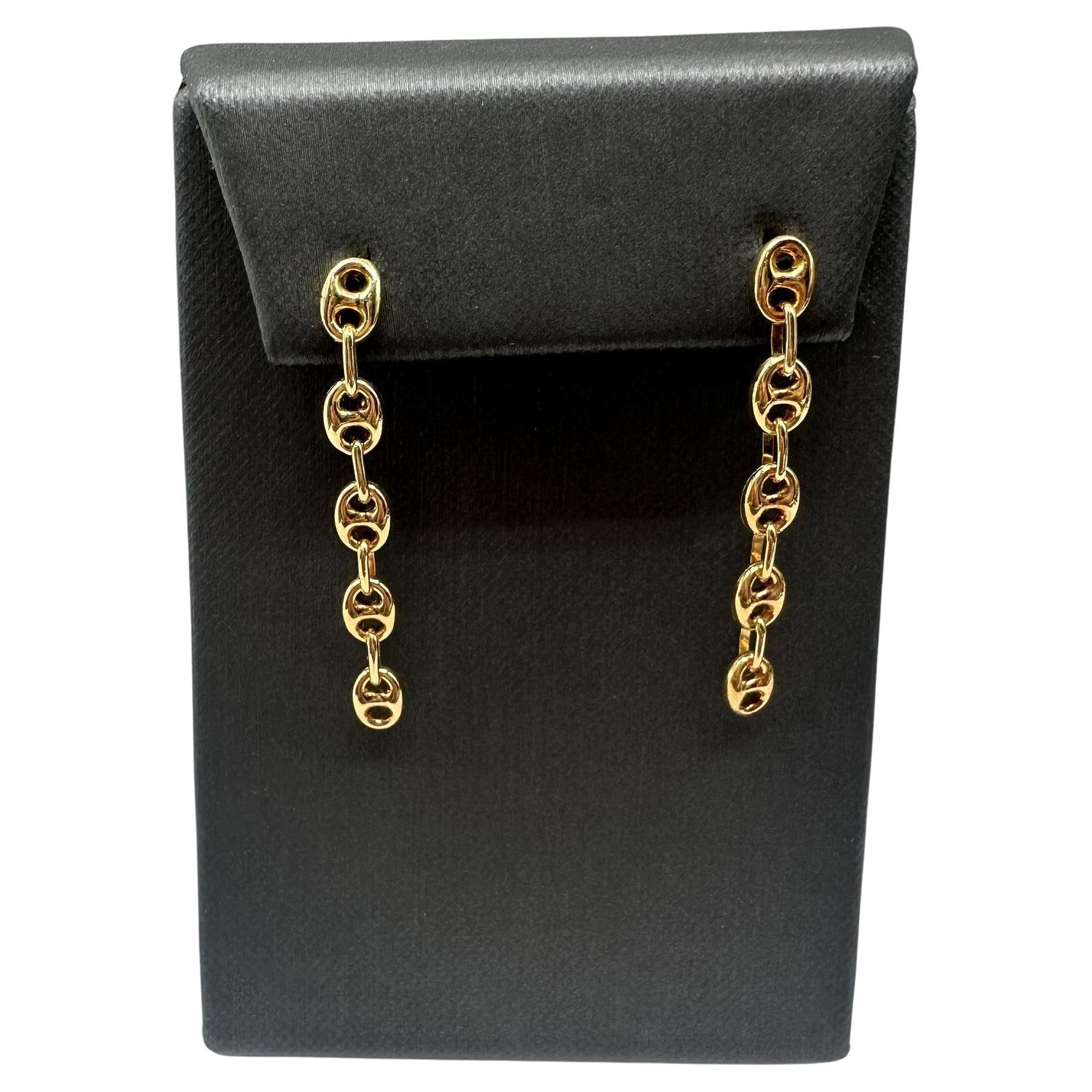 Pendientes Puff Link de oro amarillo de 14 quilates - Gota de 1 5/8", 2,4 g, cierre de presión, Nuevos