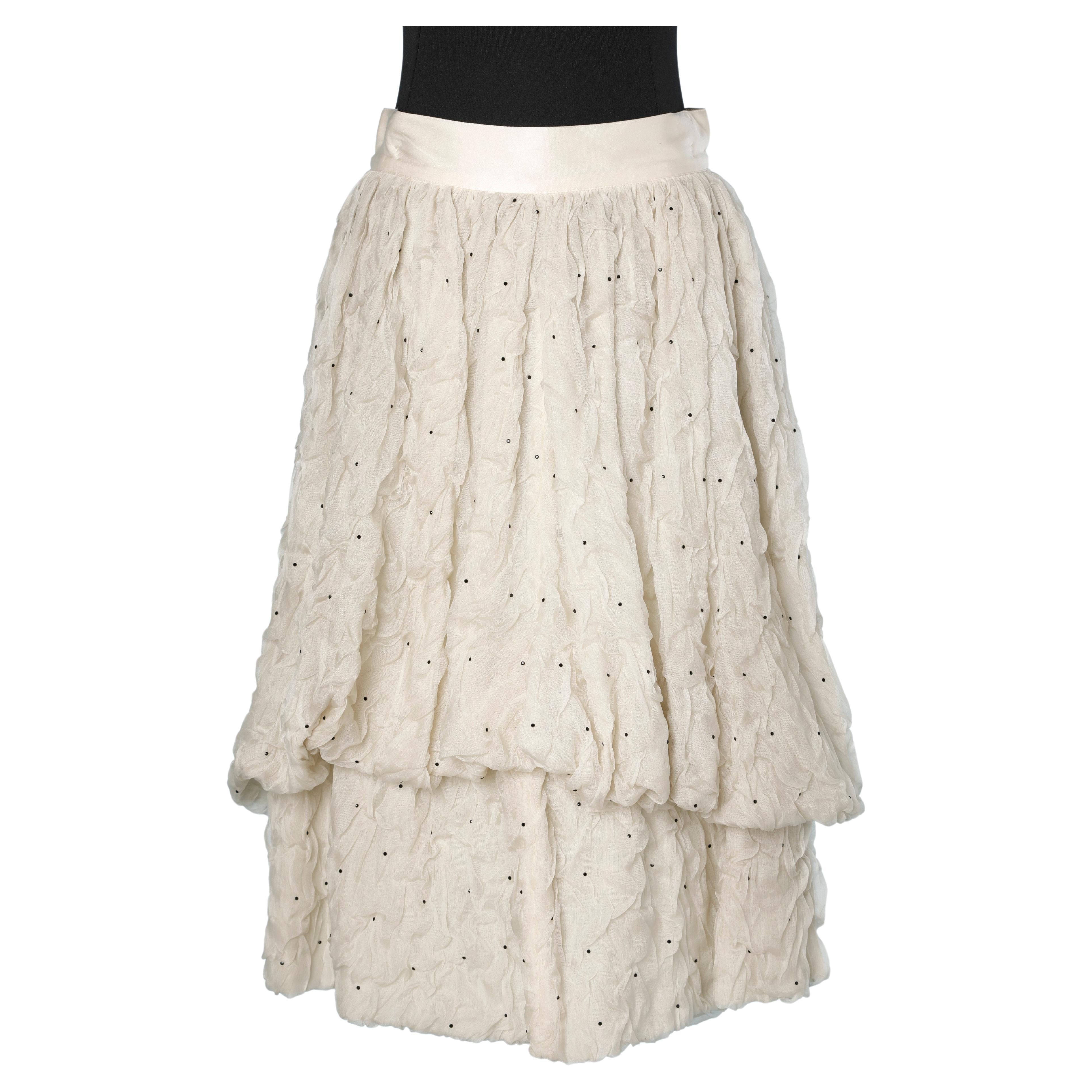 Puff skirt in stiff and wrinkled tulle with tiny black beads Gianni Versace  For Sale