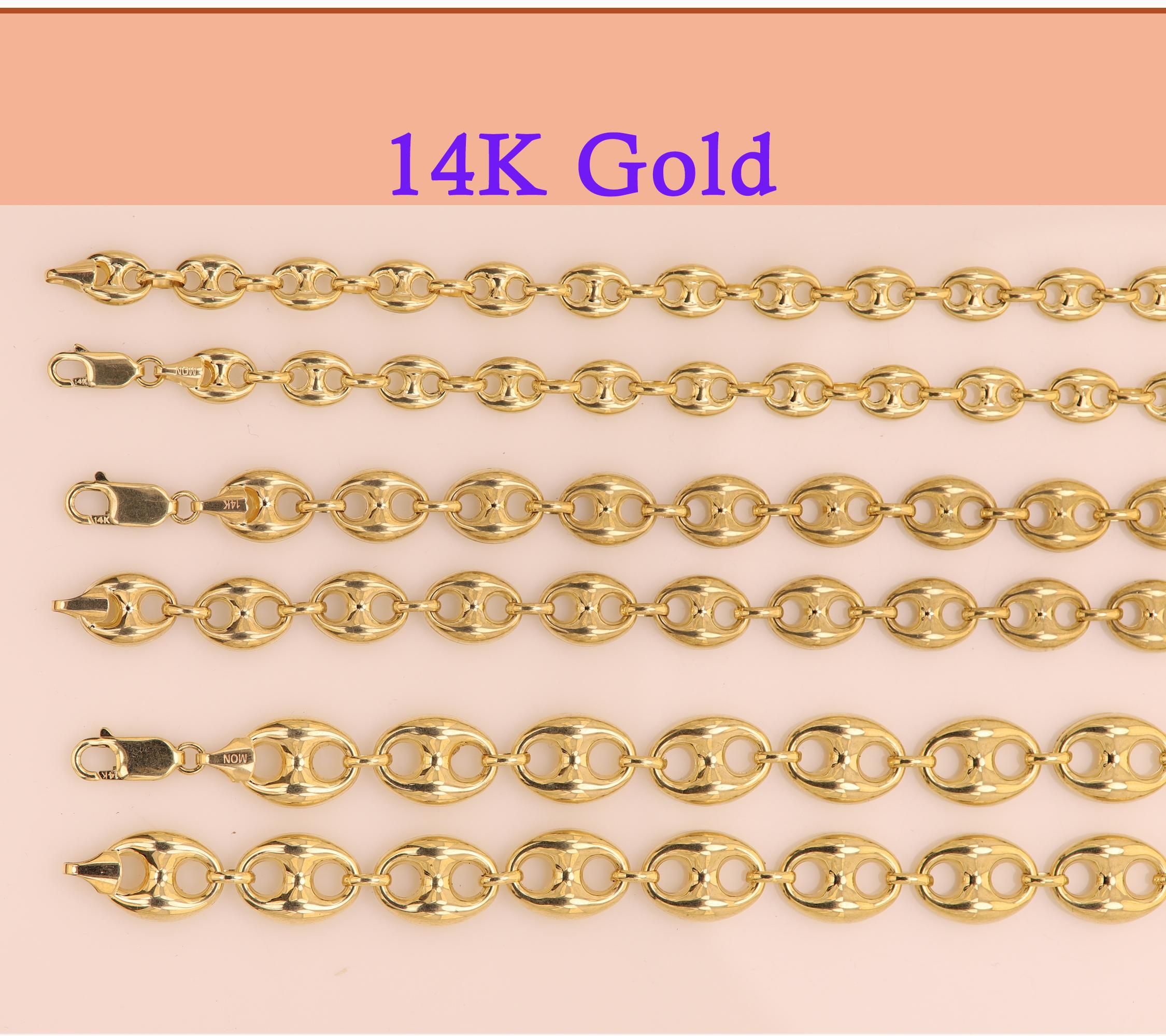 Puffed Anchor Italian Gold Necklace Chain Mariner Link Chain Solid 14 Karat Gold 7