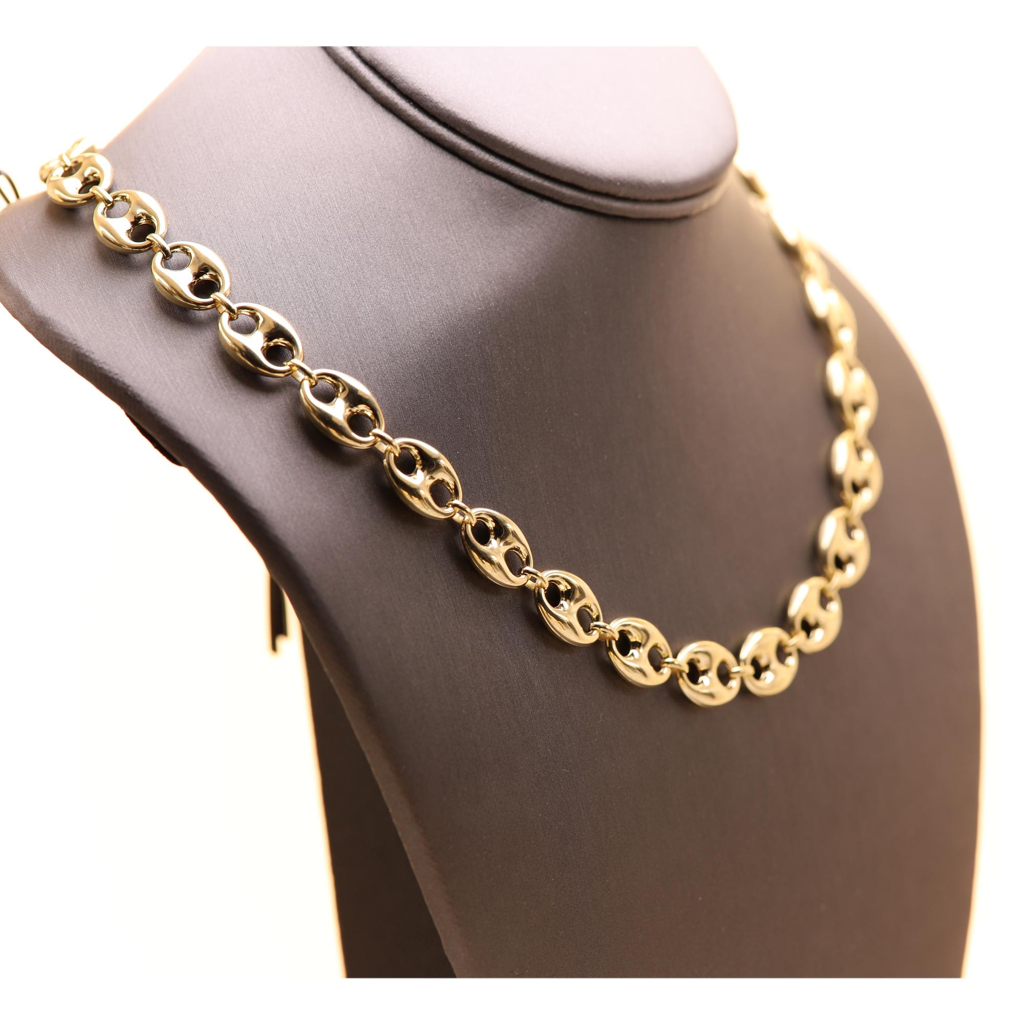 Women's or Men's Puffed Anchor Italian Gold Necklace Chain Mariner Link Chain Solid 14 Karat Gold