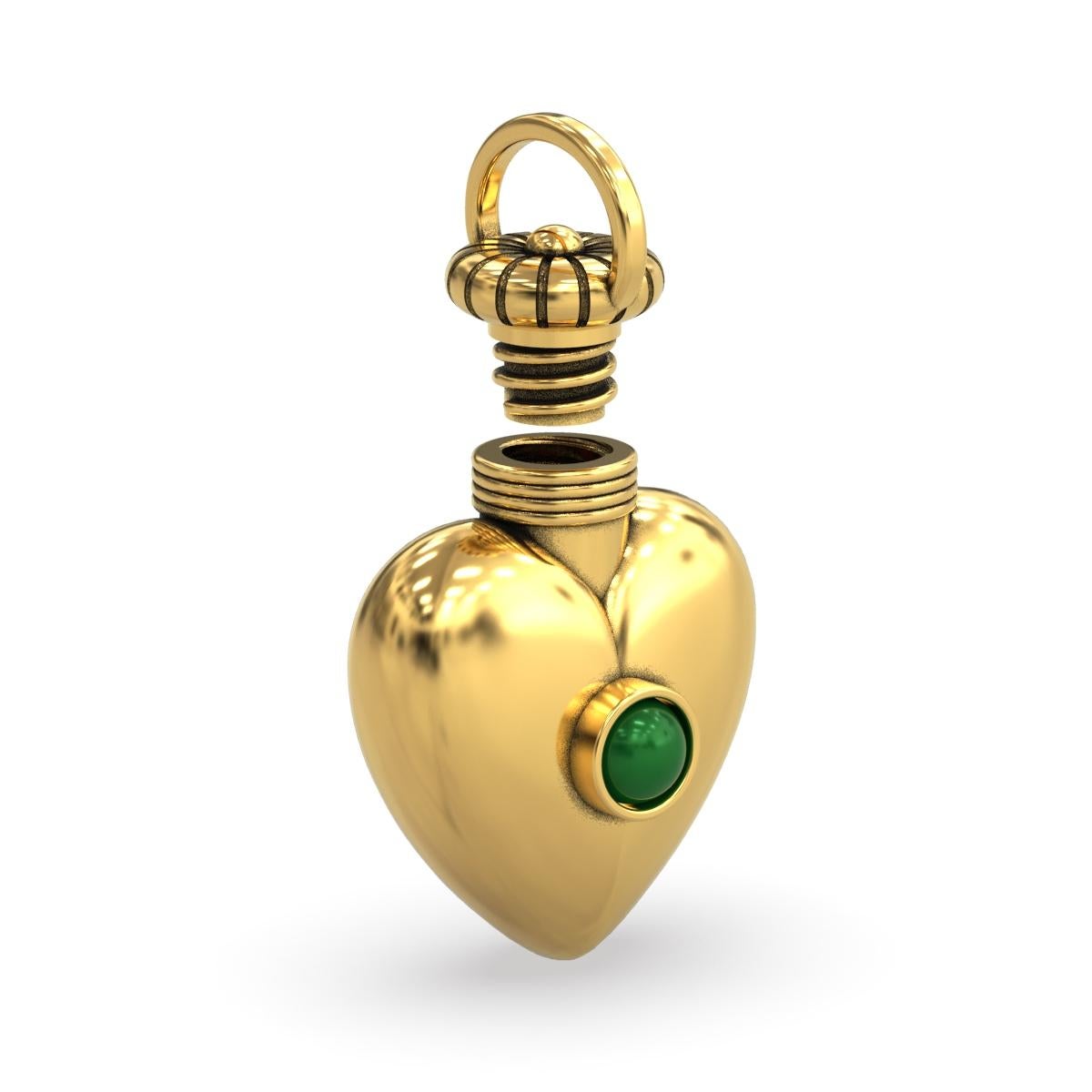 Puffed Heart Bottle Pendant Necklace in 18k Gold Vermeil with Green Peridot In New Condition For Sale In Manalapan, FL
