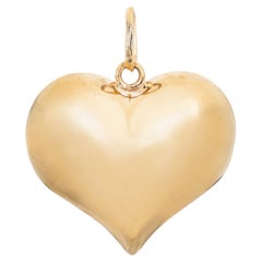 Puffed Heart Pendant Vintage 14k Yellow Gold Charm Estate Fine Jewelry