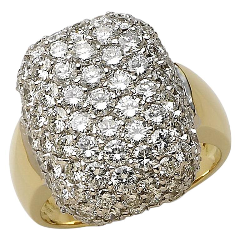 Puffed Paved Ring, Diamant 3,17 Karat, G-H, VS-SI, 18 Karat YG und WG