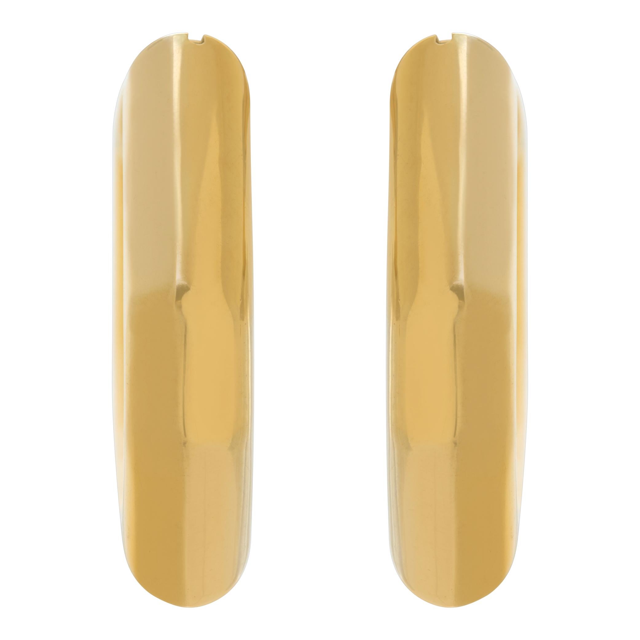 Puffed triangle 18k yellow gold hoop earrings