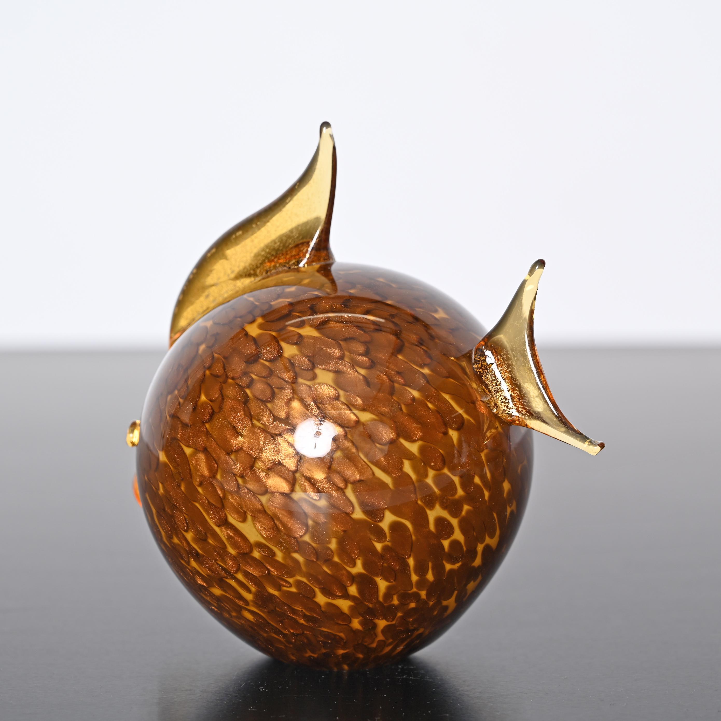 Puffer Fish Sculpture in Murano Glass with Golden Fishscales, Italy, 1980s 4