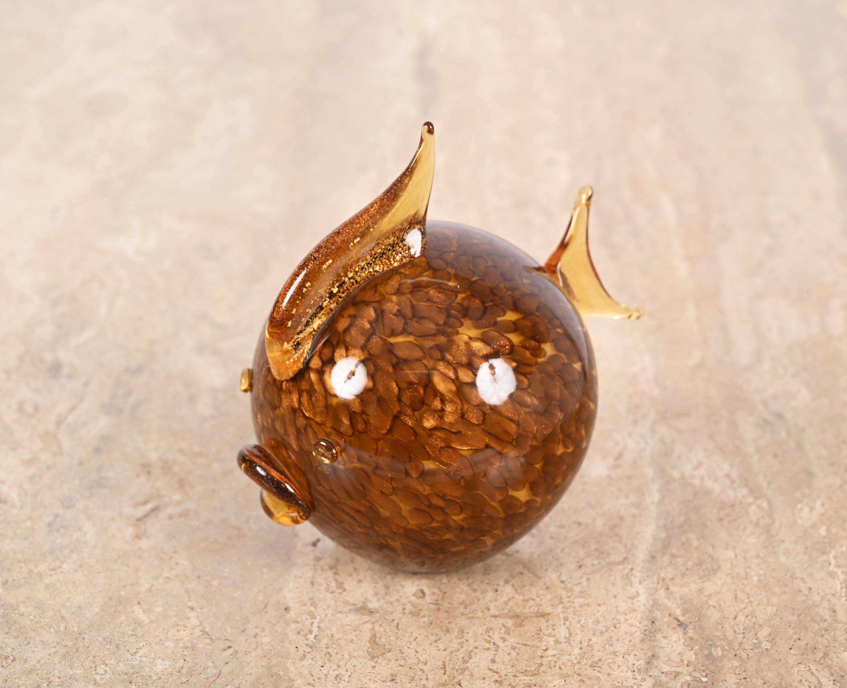Puffer Fish Sculpture in Murano Glass with Golden Fishscales, Italy, 1980s 6