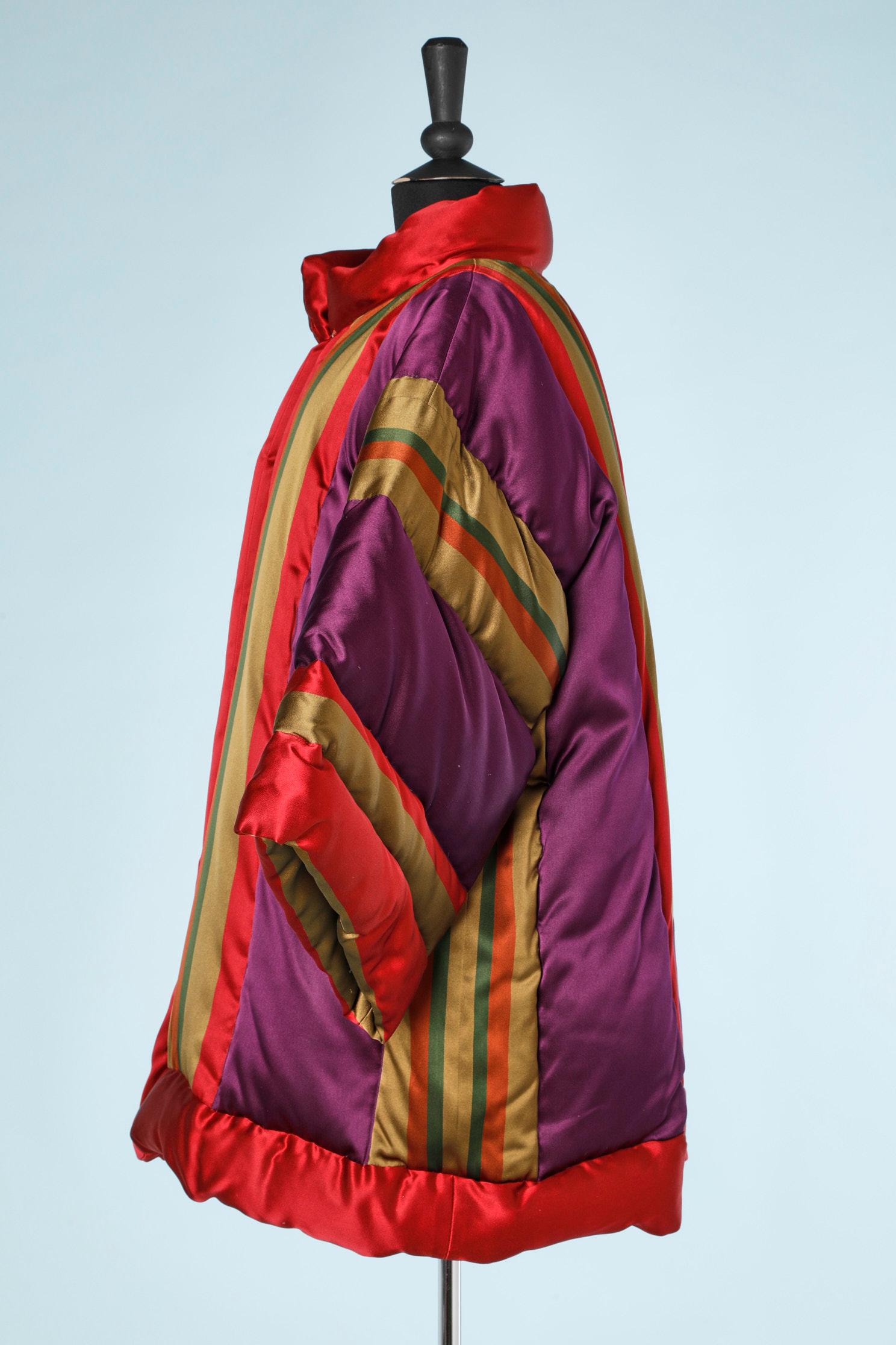 Red Puffer jacket in multicolor satin Oscar de la Renta 