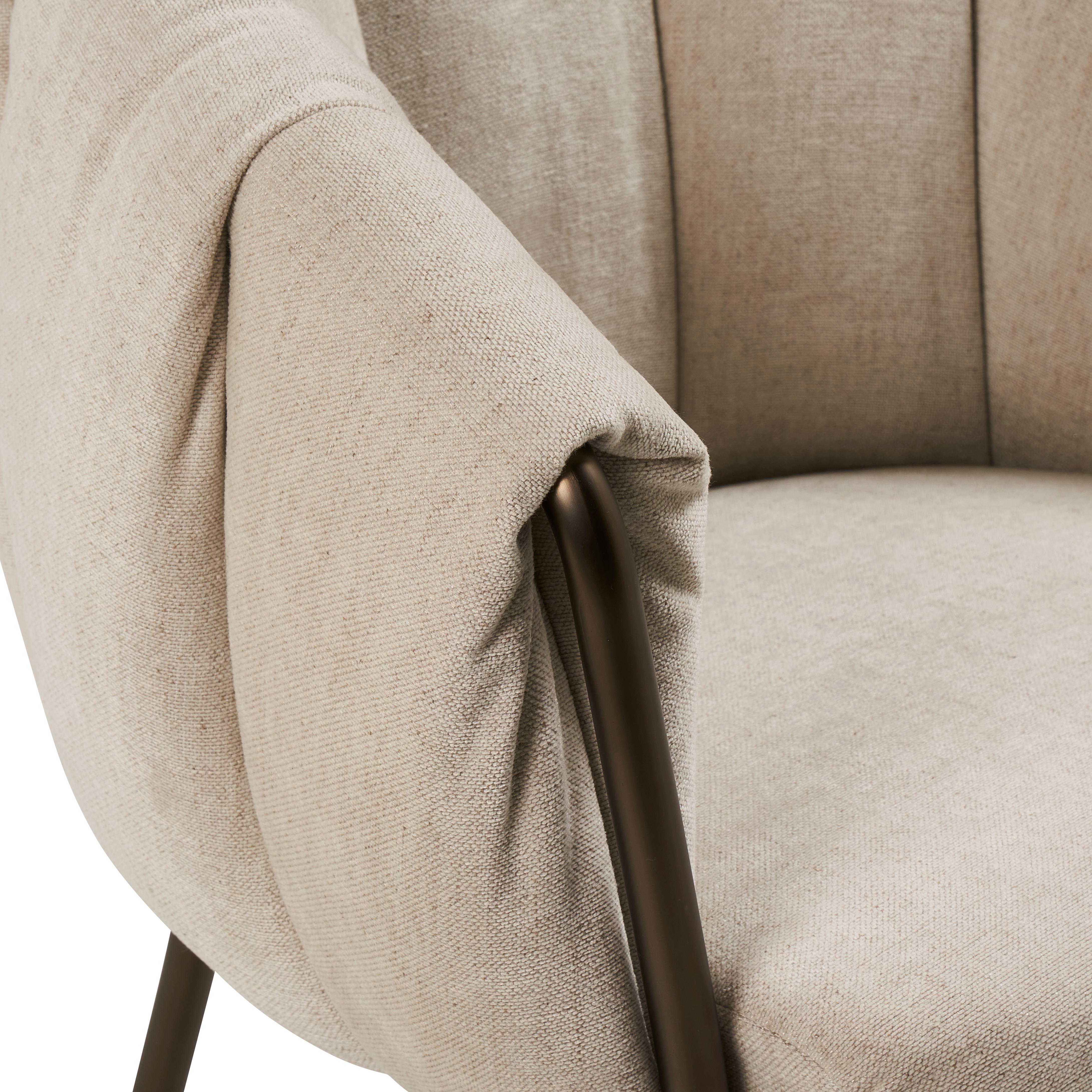 Italian Puffin Dining Chair in Franco Linen Chenille Schumacher Performance Fabric For Sale