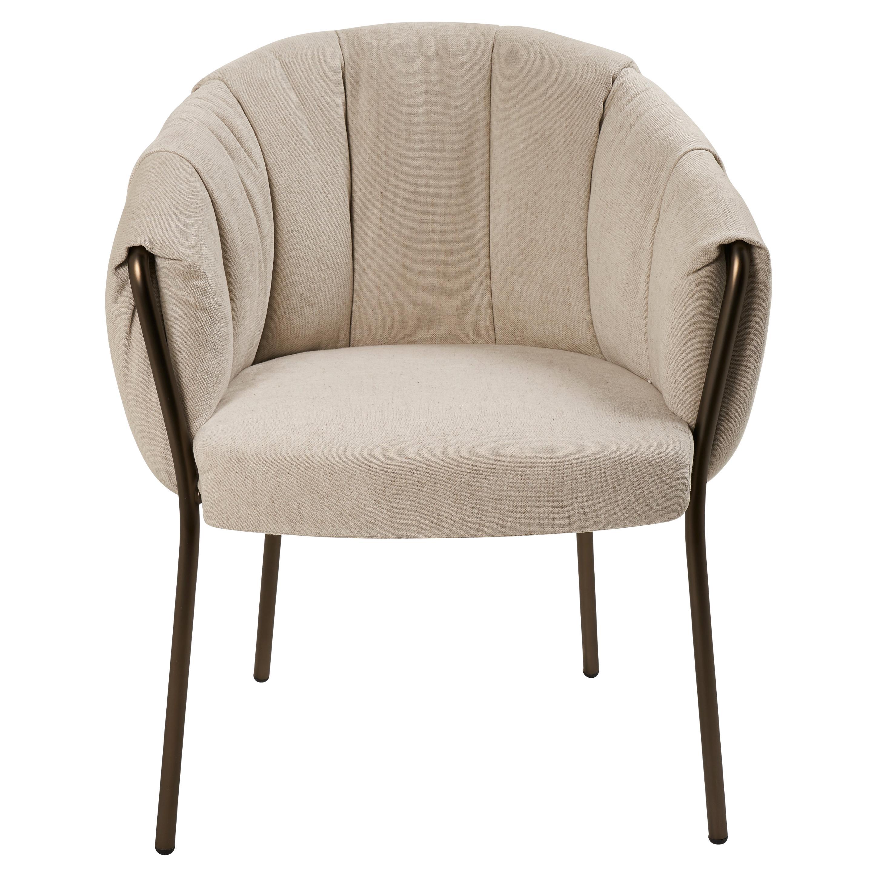 Puffin Dining Chair in Franco Linen Chenille Schumacher Performance Fabric For Sale