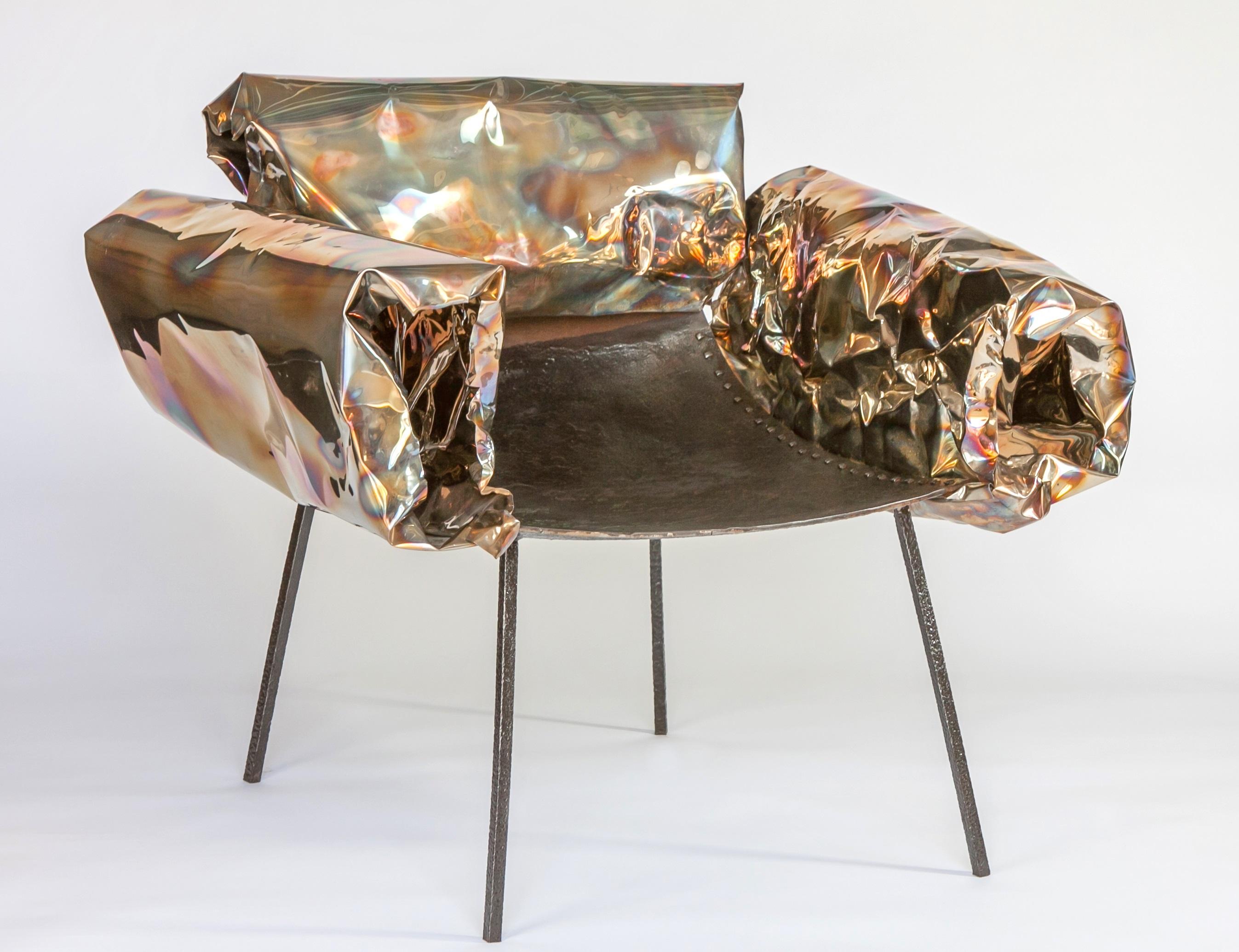 Moderne Fauteuil sculptural en acier inoxydable fait à la main par Anadora Lupo en vente