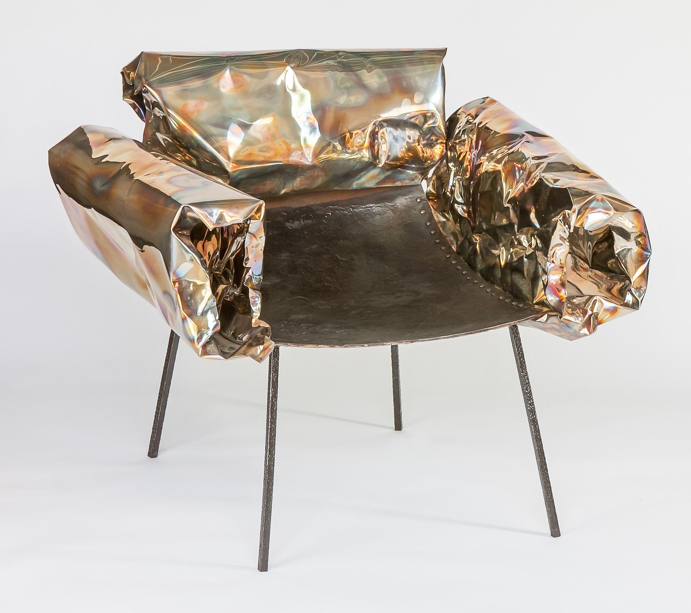 Modern Stainless Steel Iron Puffy Chair by Anadora Lupo  For Sale