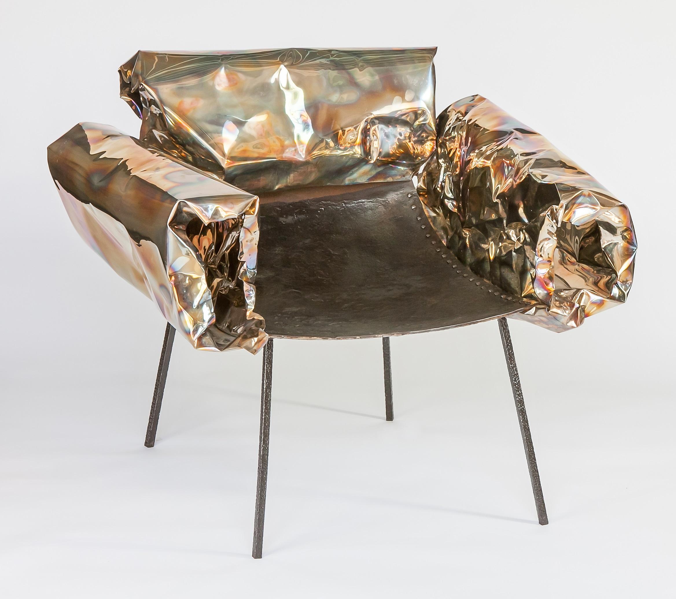 Modern Stainless Steel Iron Puffy Chair by Anadora Lupo For Sale