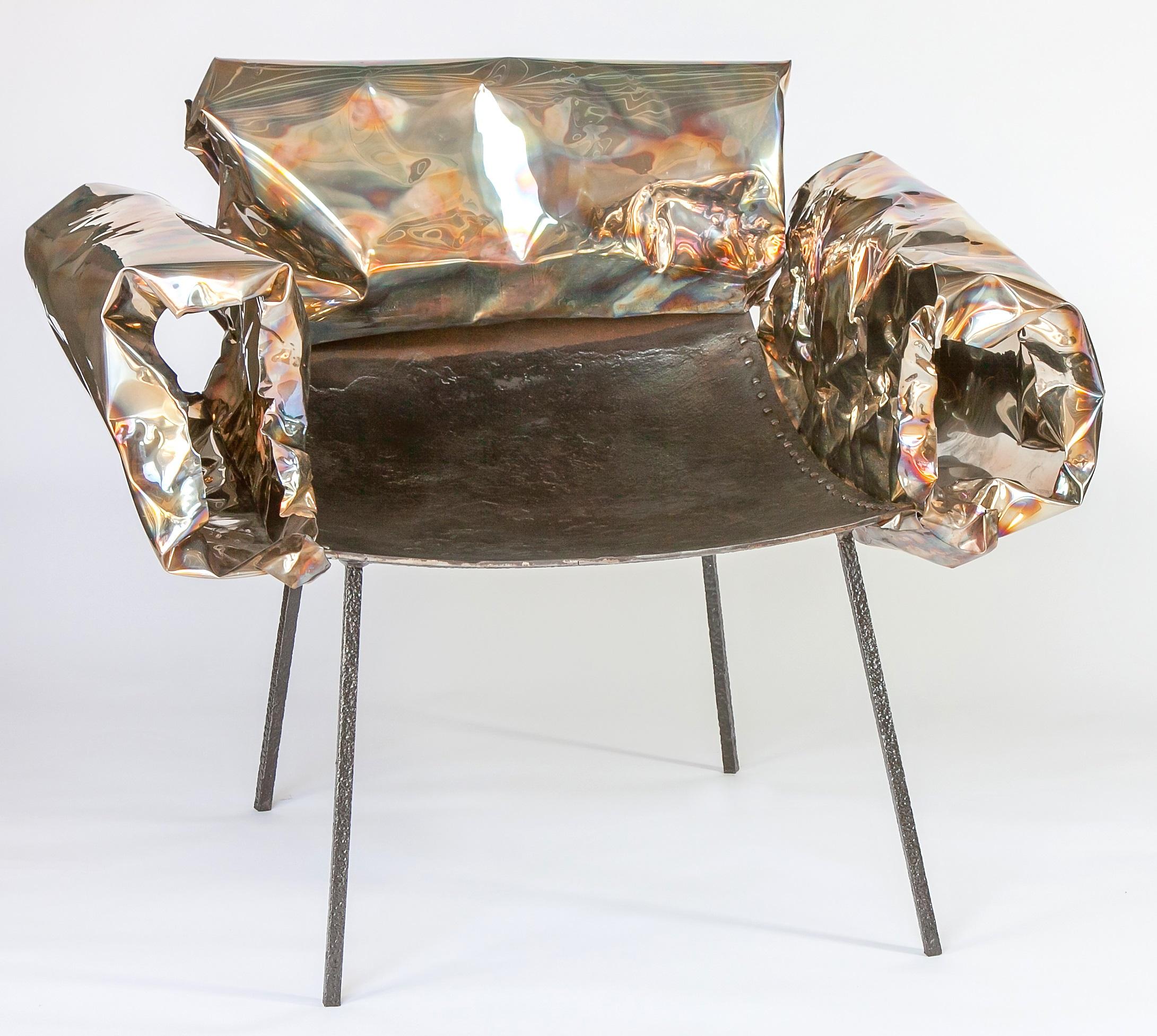 Balkan Stainless Steel Iron Puffy Chair by Anadora Lupo For Sale